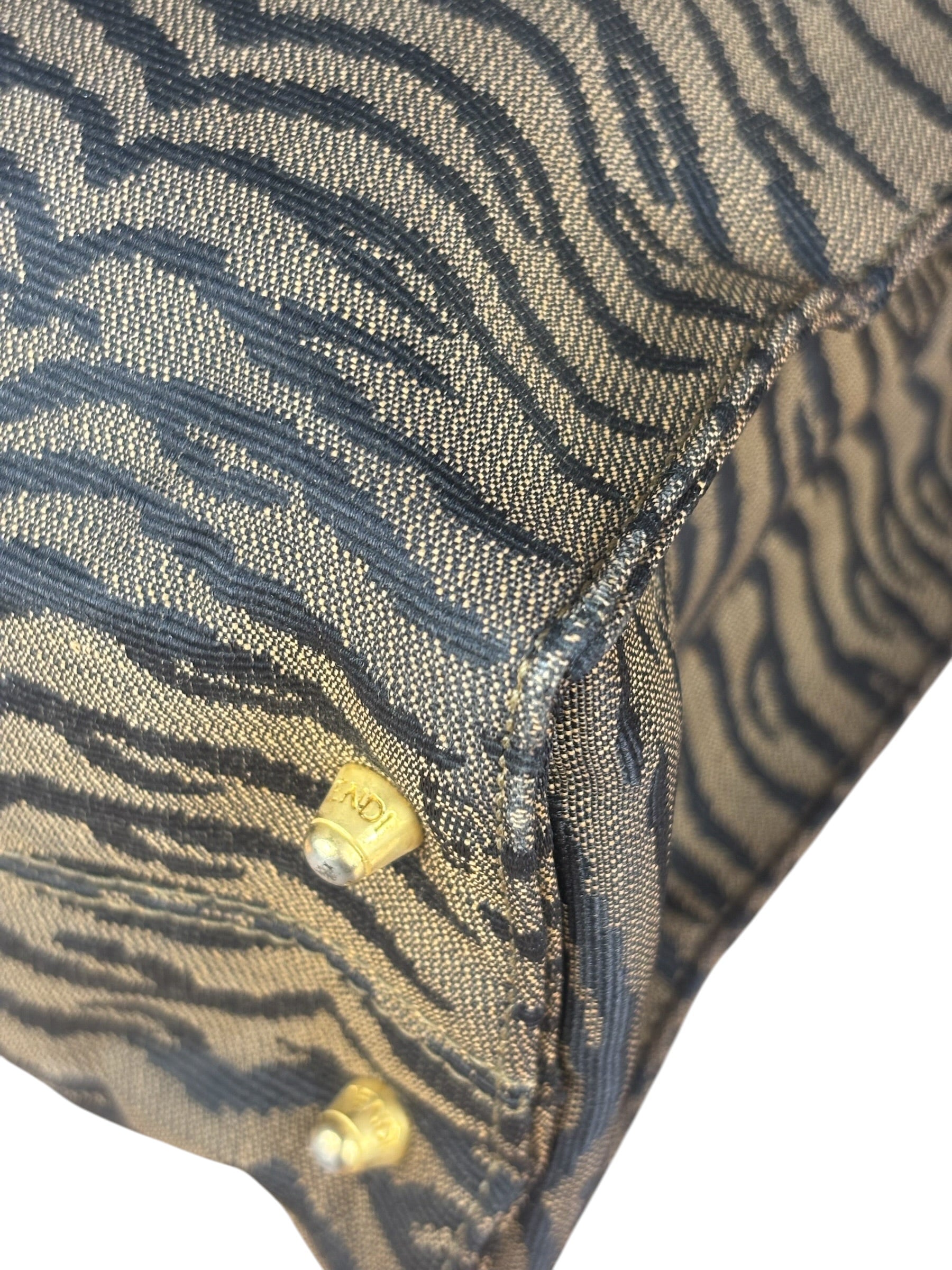 Fendi Vintage Brown Tiger Print Canvas Tote Bag