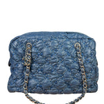 Chanel Blue Leather Trim/Nylon Tweed Stitch Puffer Chain Shoulder Bag 2010