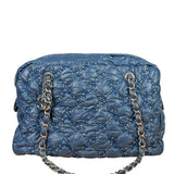 Chanel Blue Leather Trim/Nylon Tweed Stitch Puffer Chain Shoulder Bag 2010
