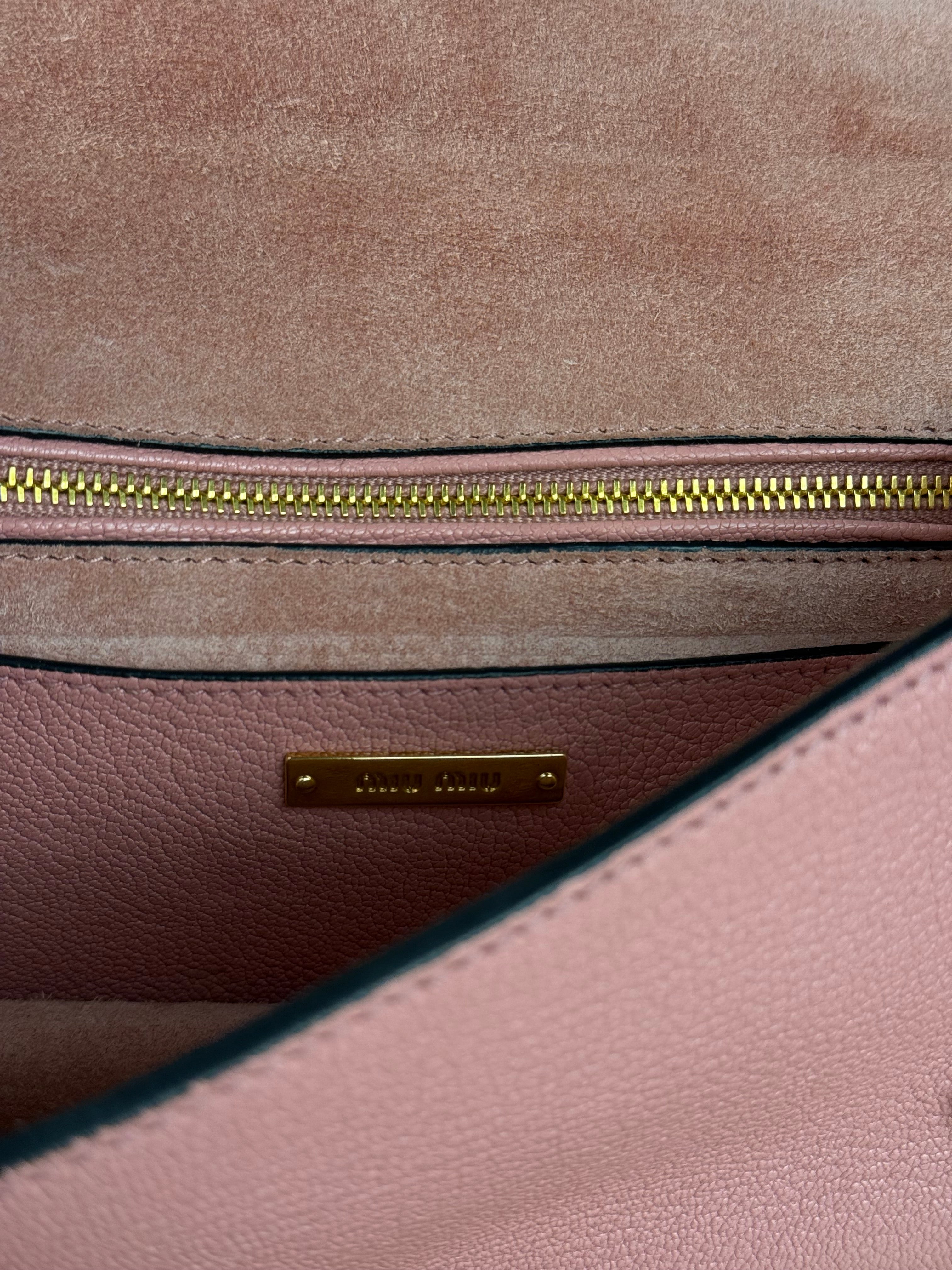 Miu Miu Pink Leather Madras Crystal Embellished Shoulder Bag