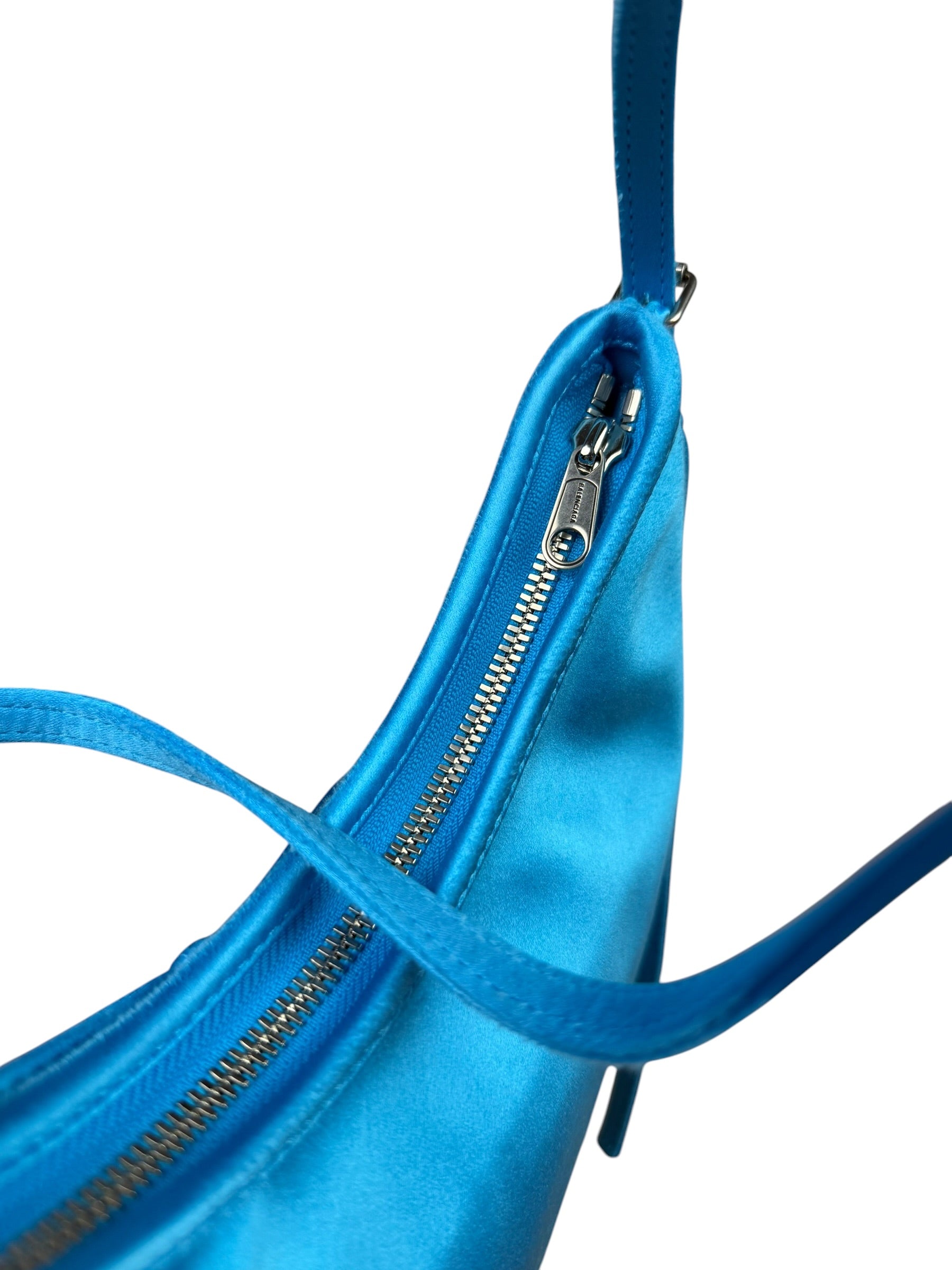 Balenciaga Blue Satin/Leather Trim Leopolda Small Hobo Bag