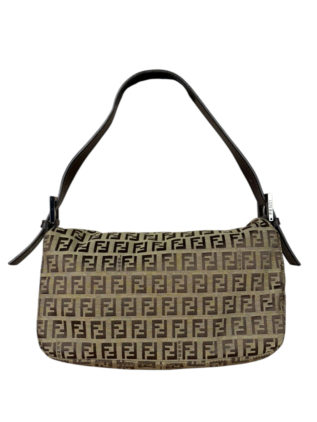Fendi Beige/Brown Leather Trim Zucca Baguette