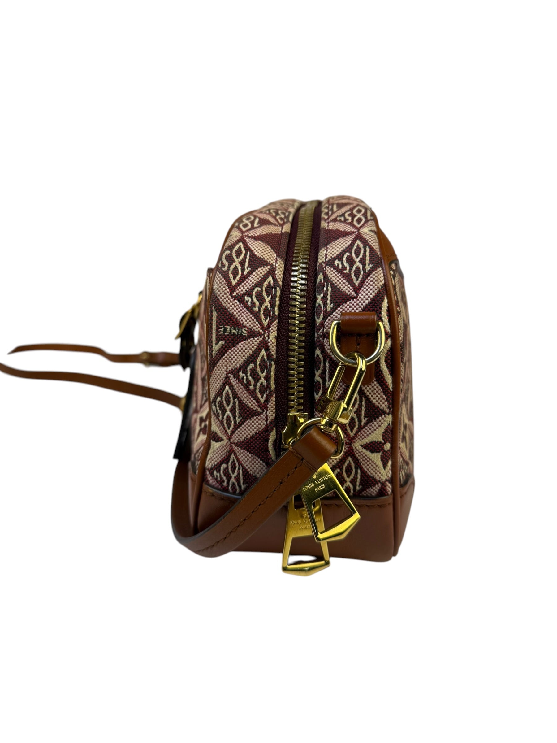 Louis Vuitton Burgundy/Brown Leather Trim Mini Deauville Crossbody Bag