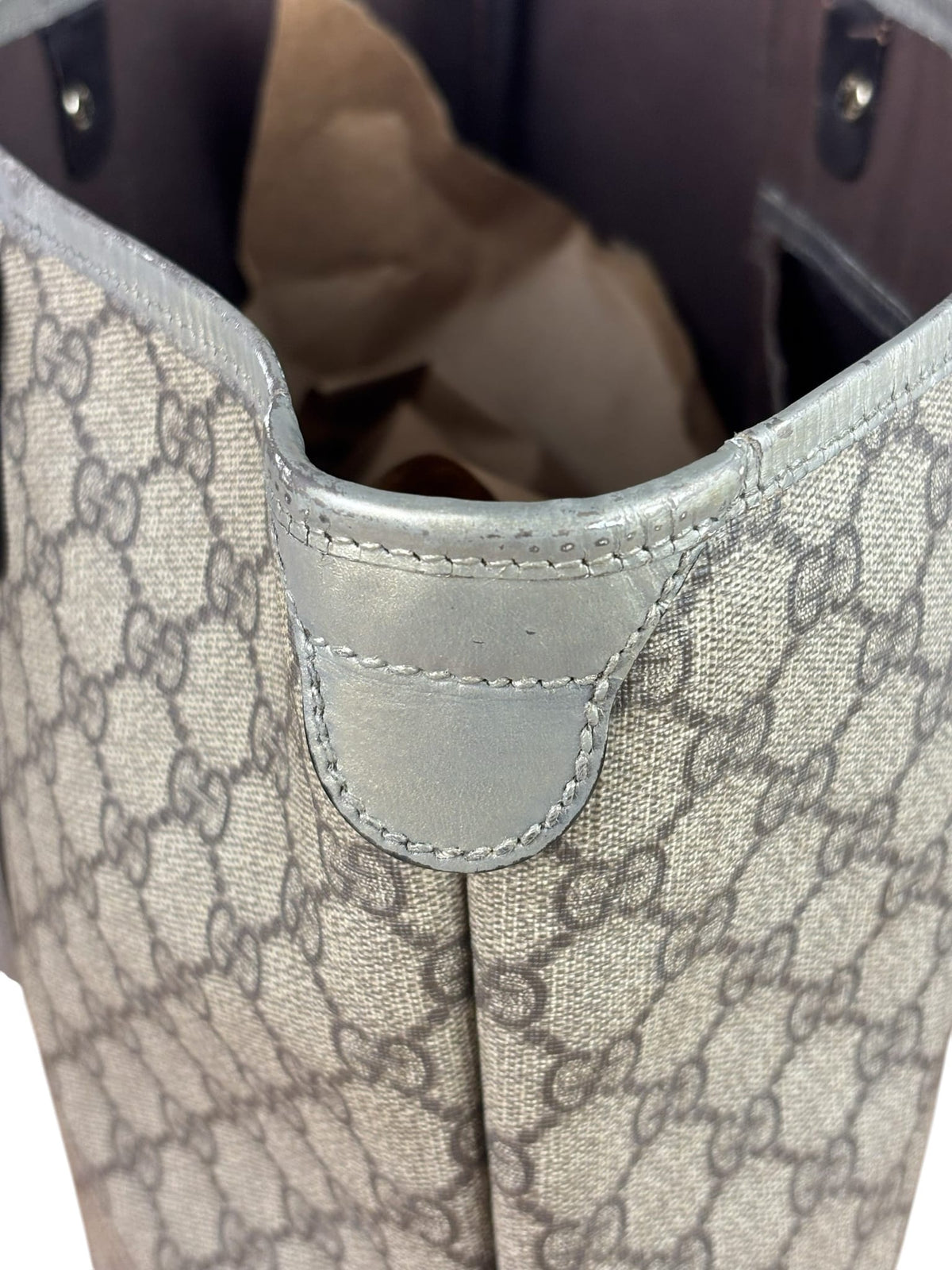 Gucci Beige/Grey Leather Canvas GG Joy Tote Bag