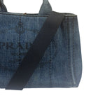 Prada Blue Denim Canapa Logo Tote Bag
