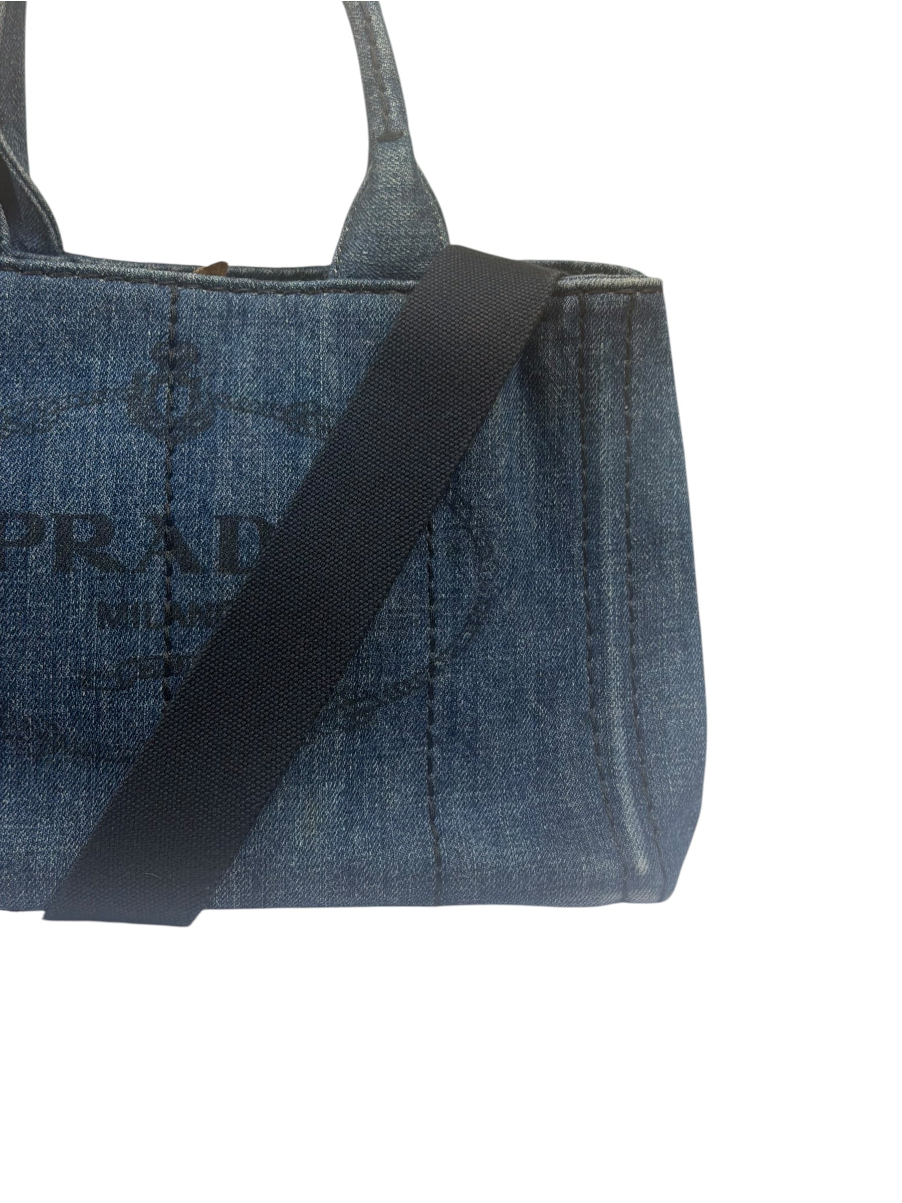 Prada Blue Denim Canapa Logo Tote Bag