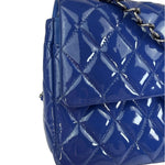 Chanel Shiny Blue Quilted Patent Leather Trim Double Flap Bag 2012