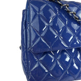 Chanel Shiny Blue Quilted Patent Leather Trim Double Flap Bag 2012