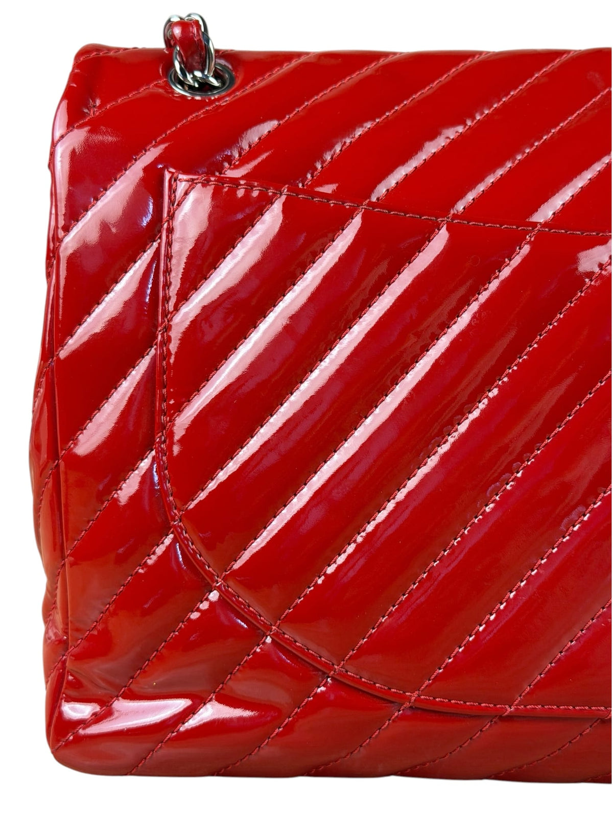 Chanel Red Patent Chevron Jumbo Flap 2010