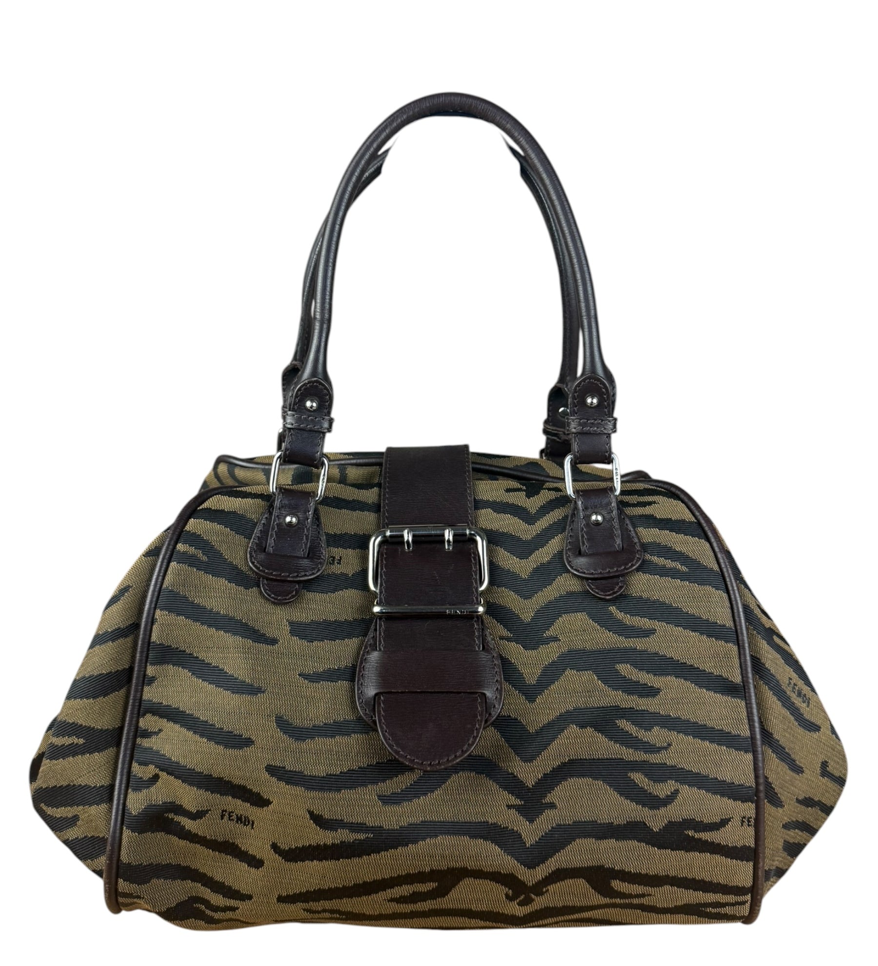 Fendi Vintage Tiger Print Canvas Bowler Bag