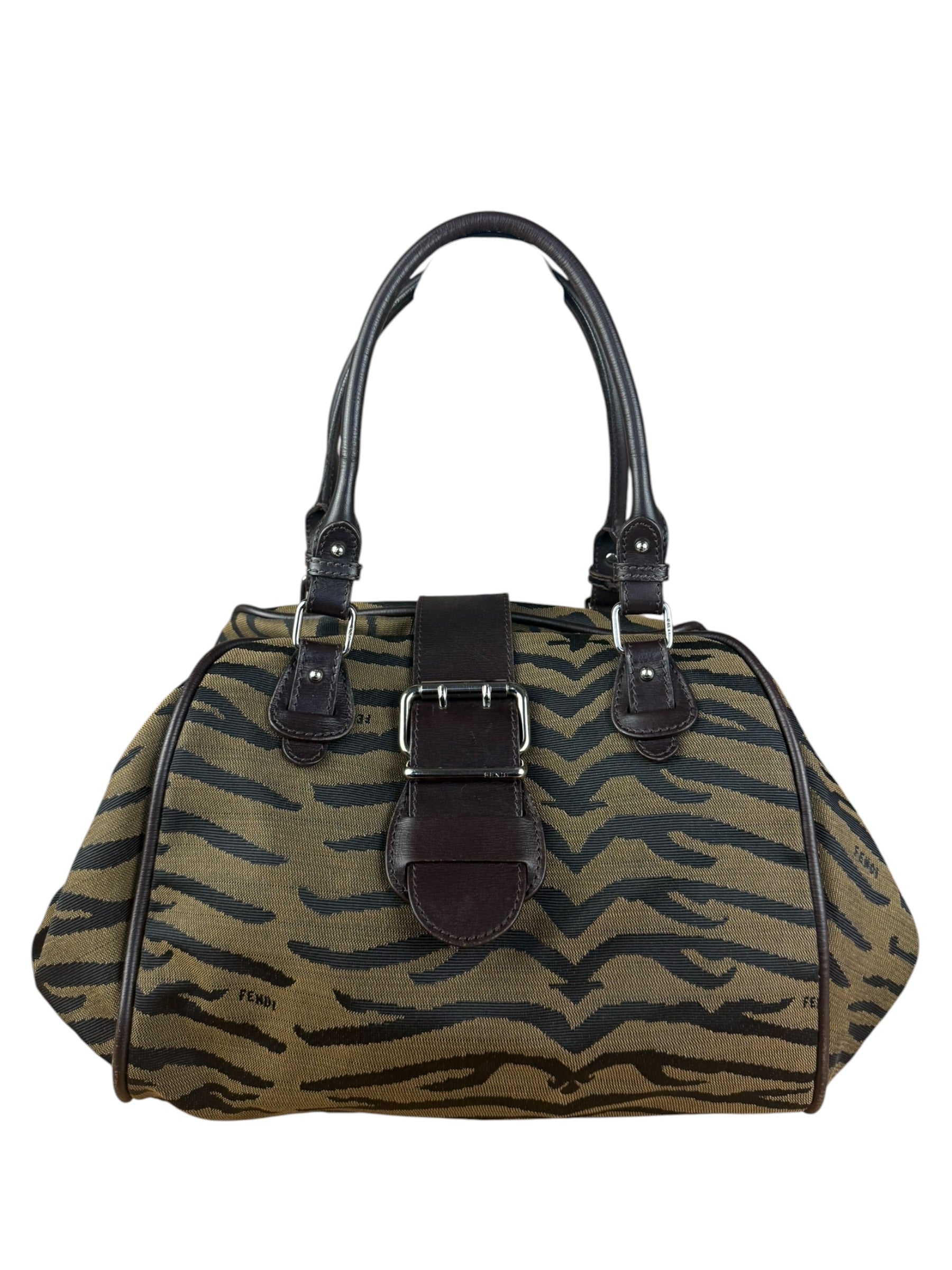 Fendi Vintage Tiger Print Canvas Bowler Bag