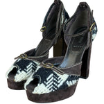 Miu Miu Vintage Woven Tweed Platform Sandals