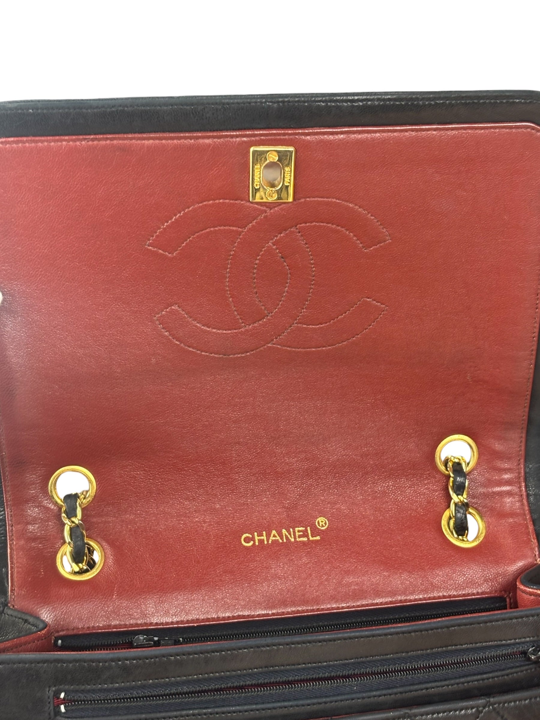 Chanel Black Quilted Leather Full Flap Chain Bag 1986