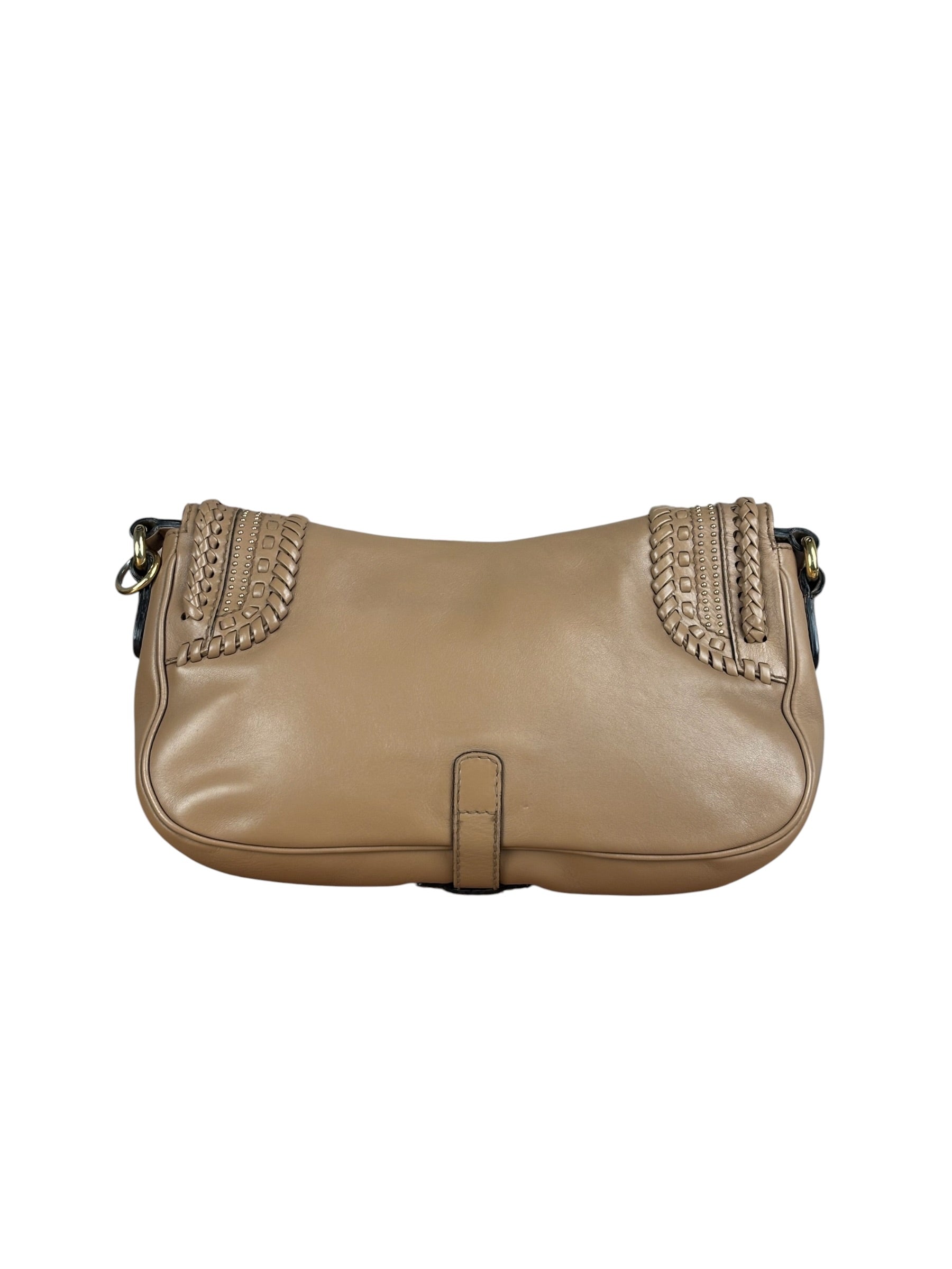 Gucci Vintage Tan Leather Medium Flap Shoulder Bag