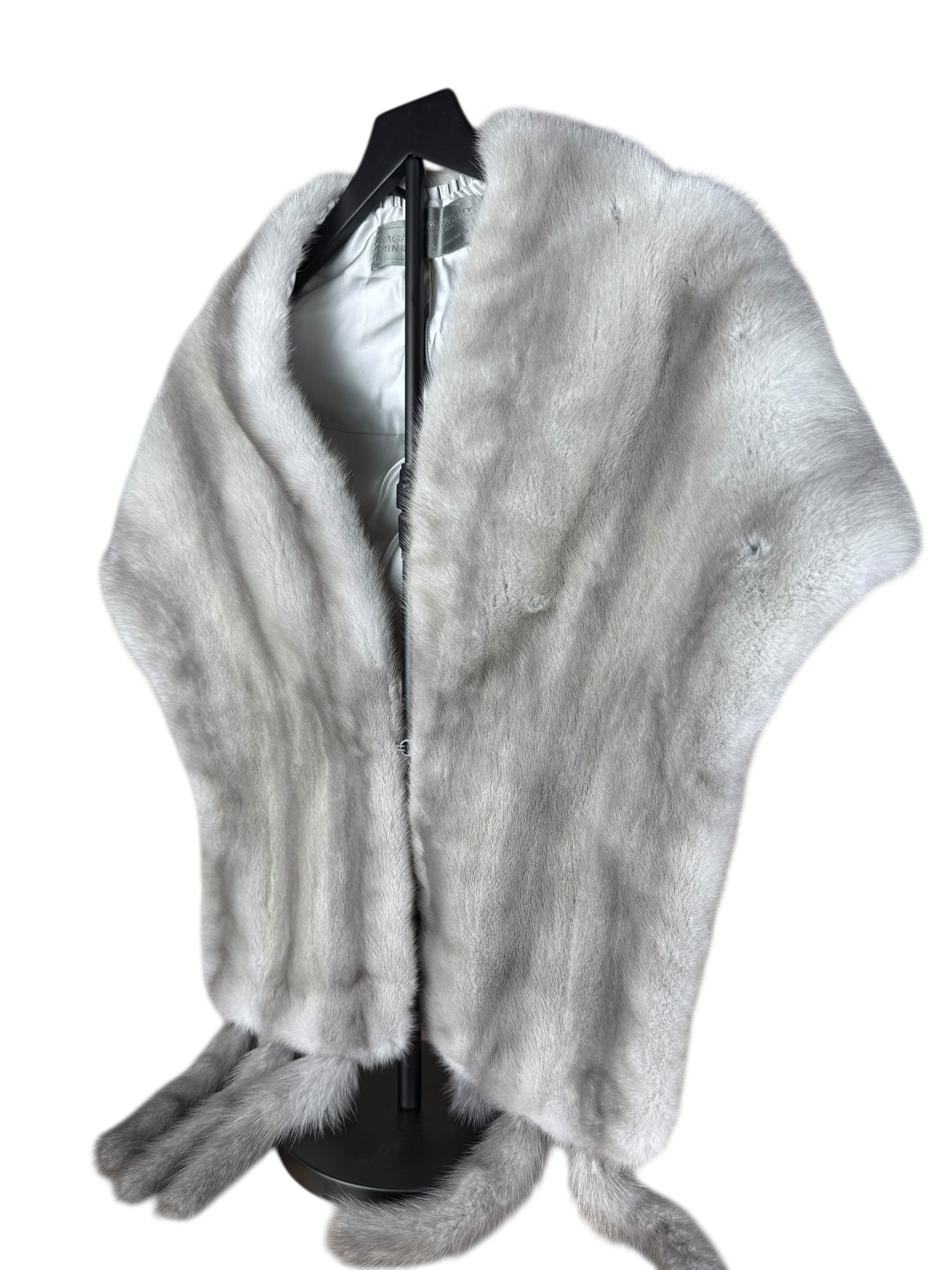 Saga Mink Vintage Grey Fur Tailed Shawl