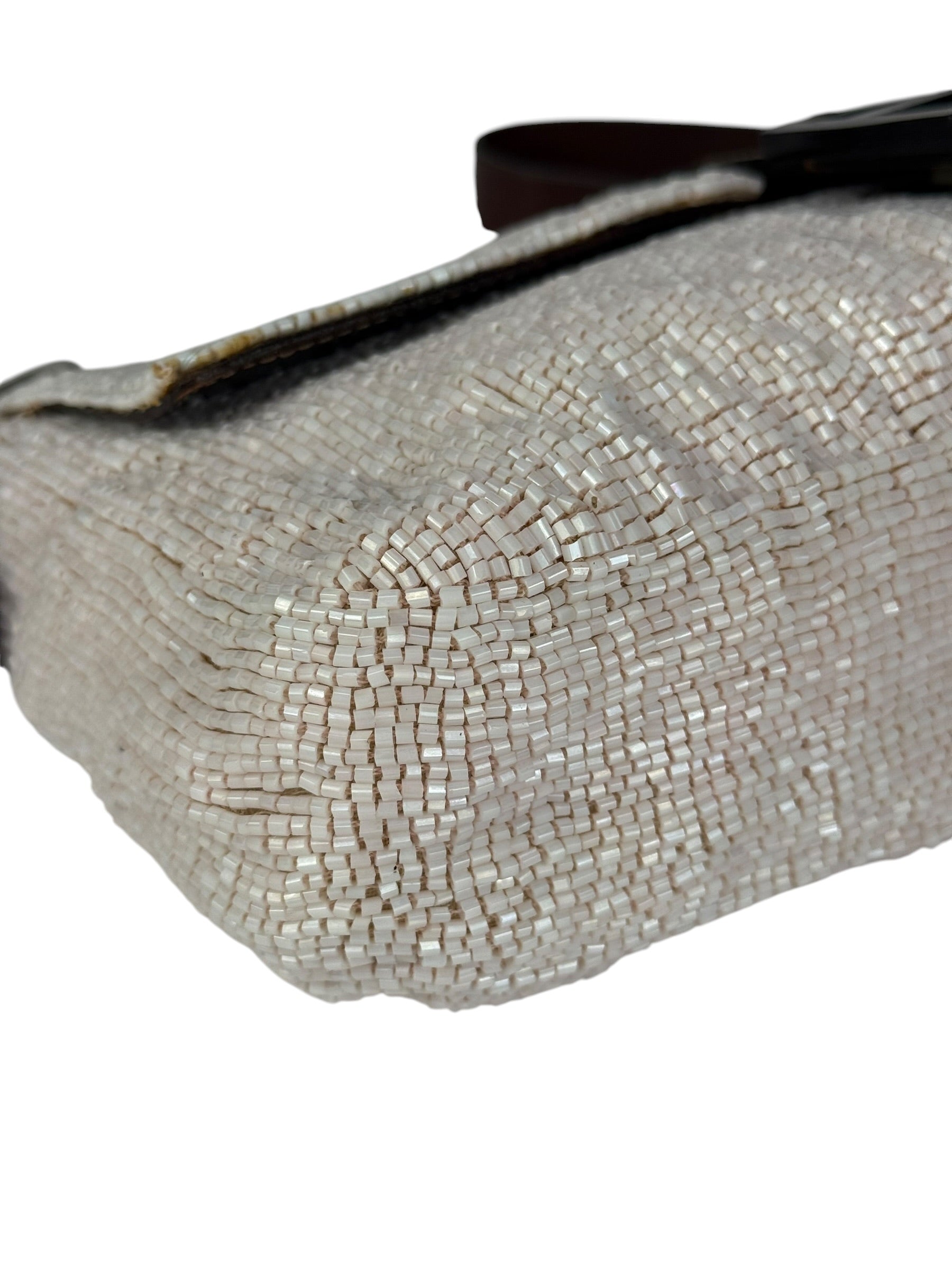 Fendi Leather-Trimmed Beaded Baguette Light Pink