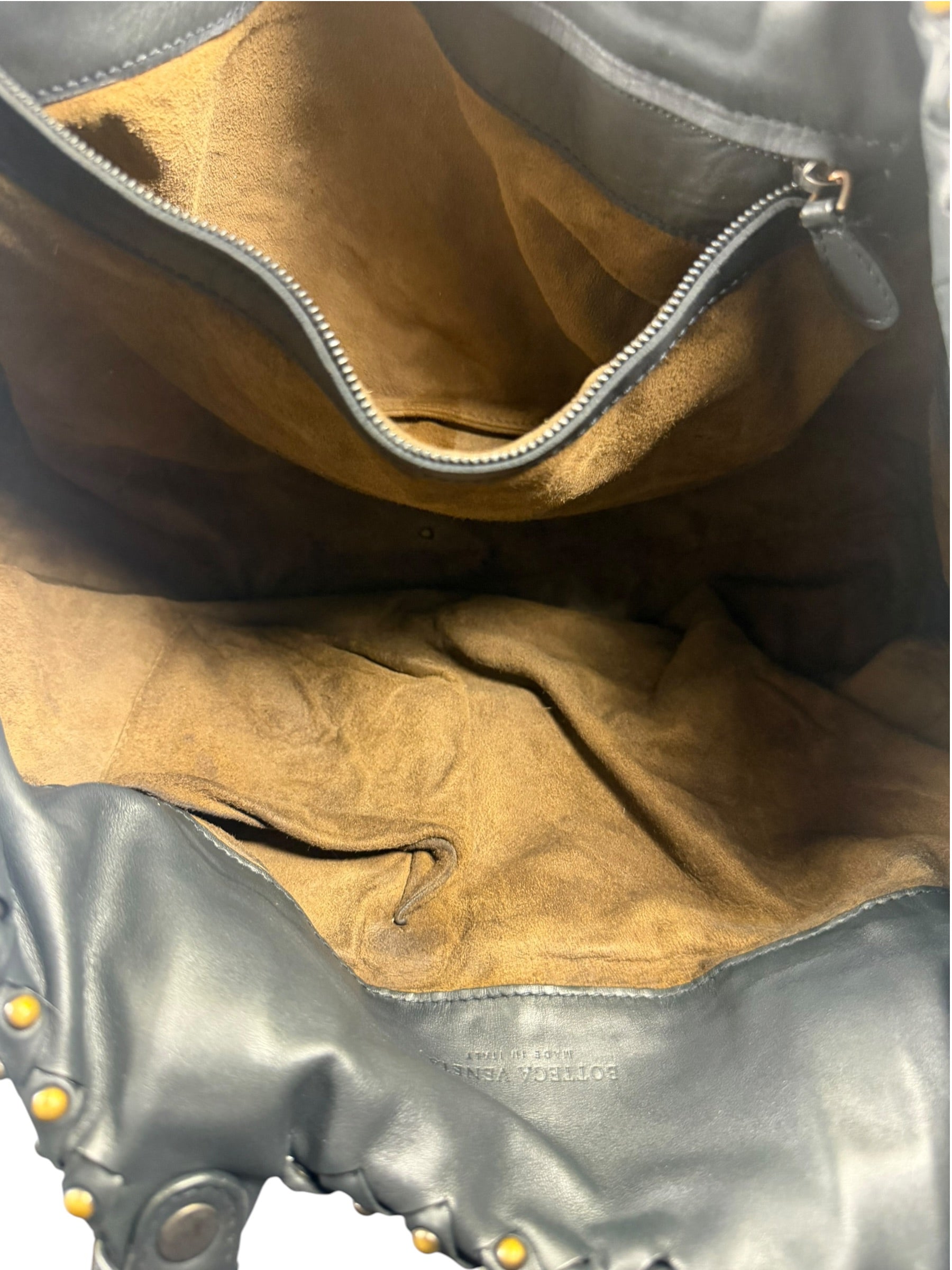 Bottega Veneta Dark Grey Leather Studded Shoulder Bag