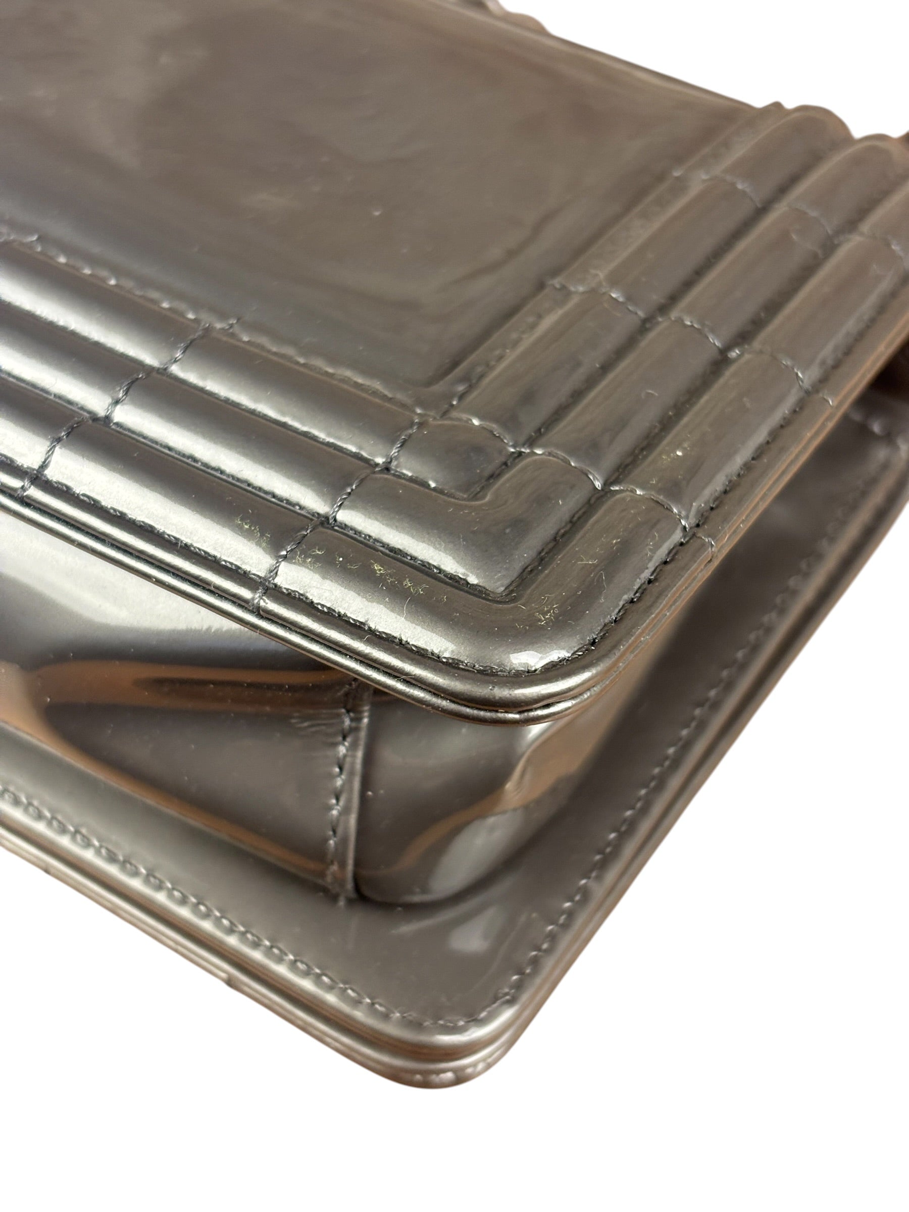 Chanel Gray Patent Leather Boy Flap Shoulder Bag