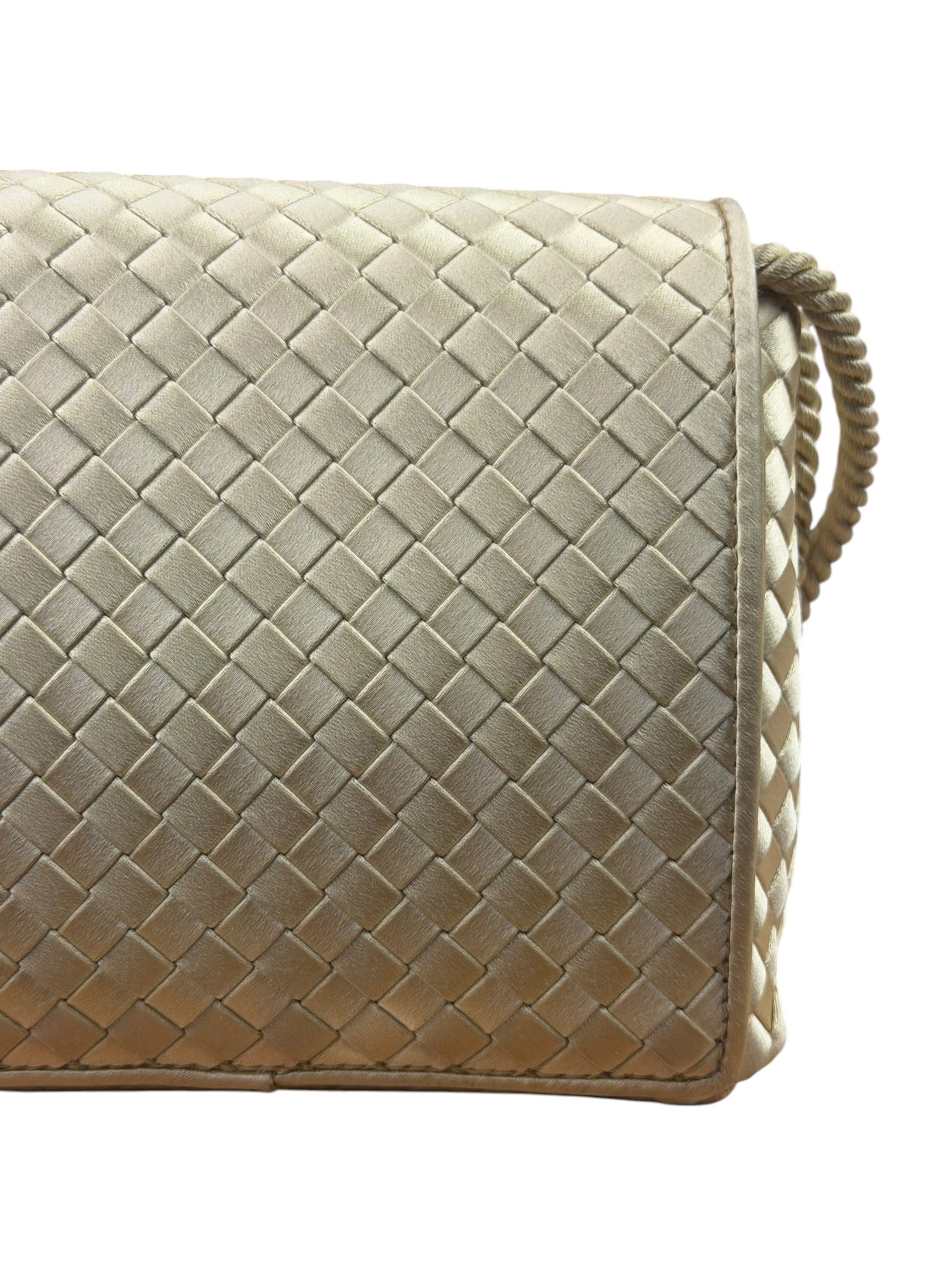 Bottega Veneta Vintage Cream Satin Intrecciato Mini Shoulder Bag