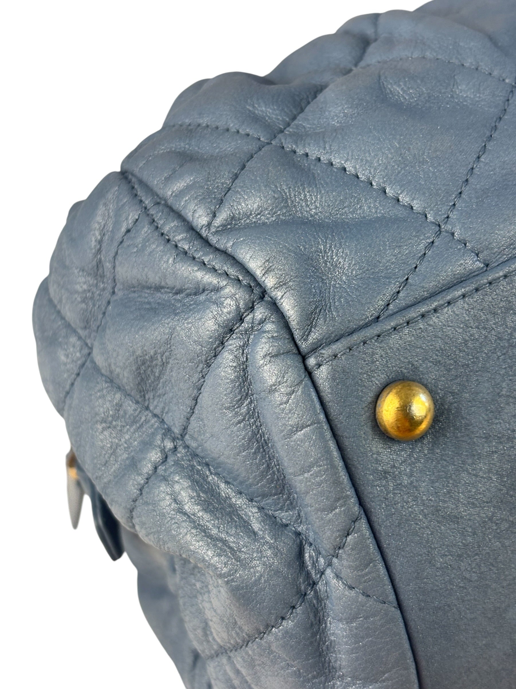 Chanel Blue Quilted Calfskin Iridescent Bowling Bag 2011
