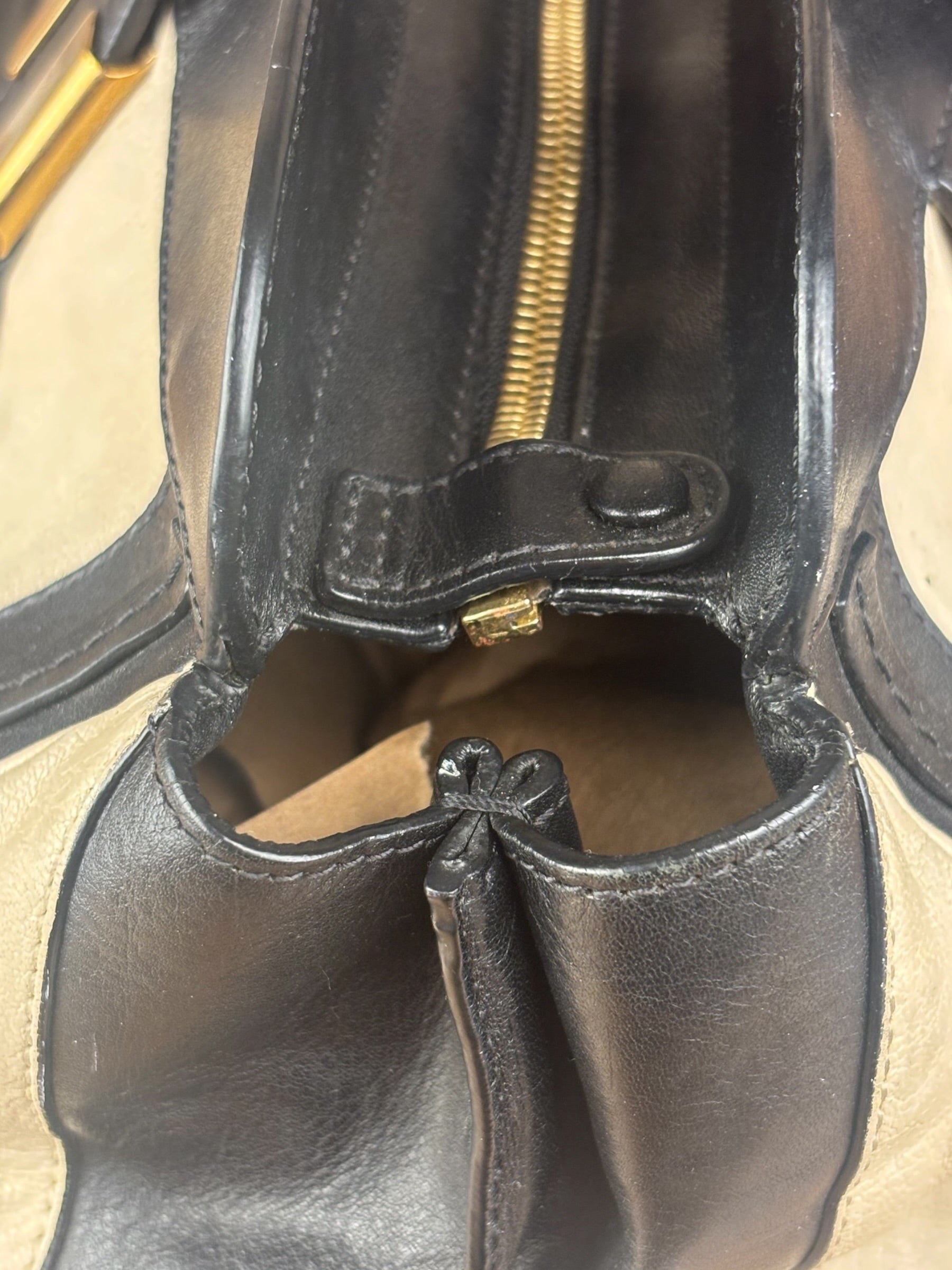 Chloe Beige/Black Leather Alice Satchel/Tote Bag