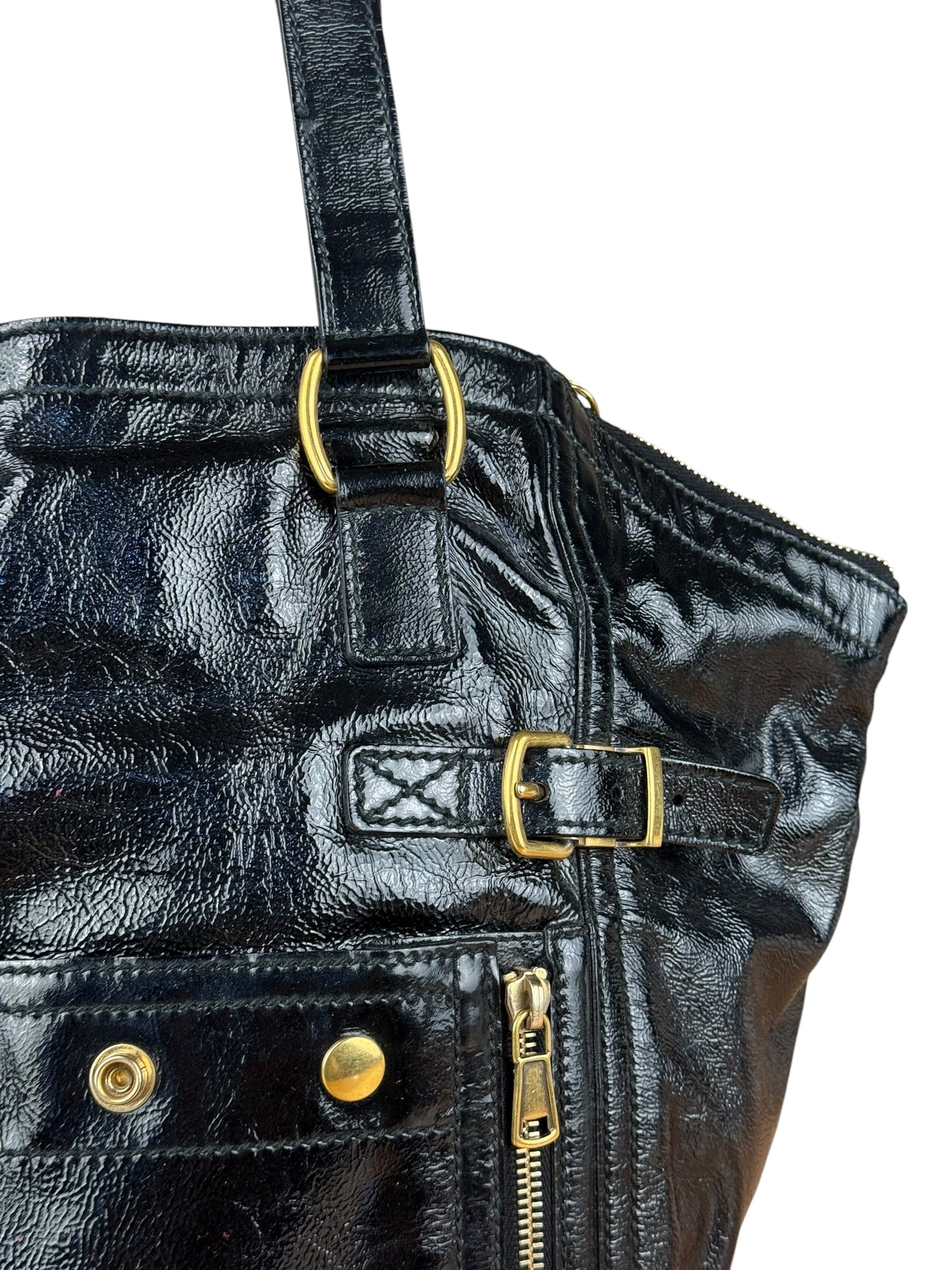 YSL Vintage Black Patent Leather Downtown Handbag