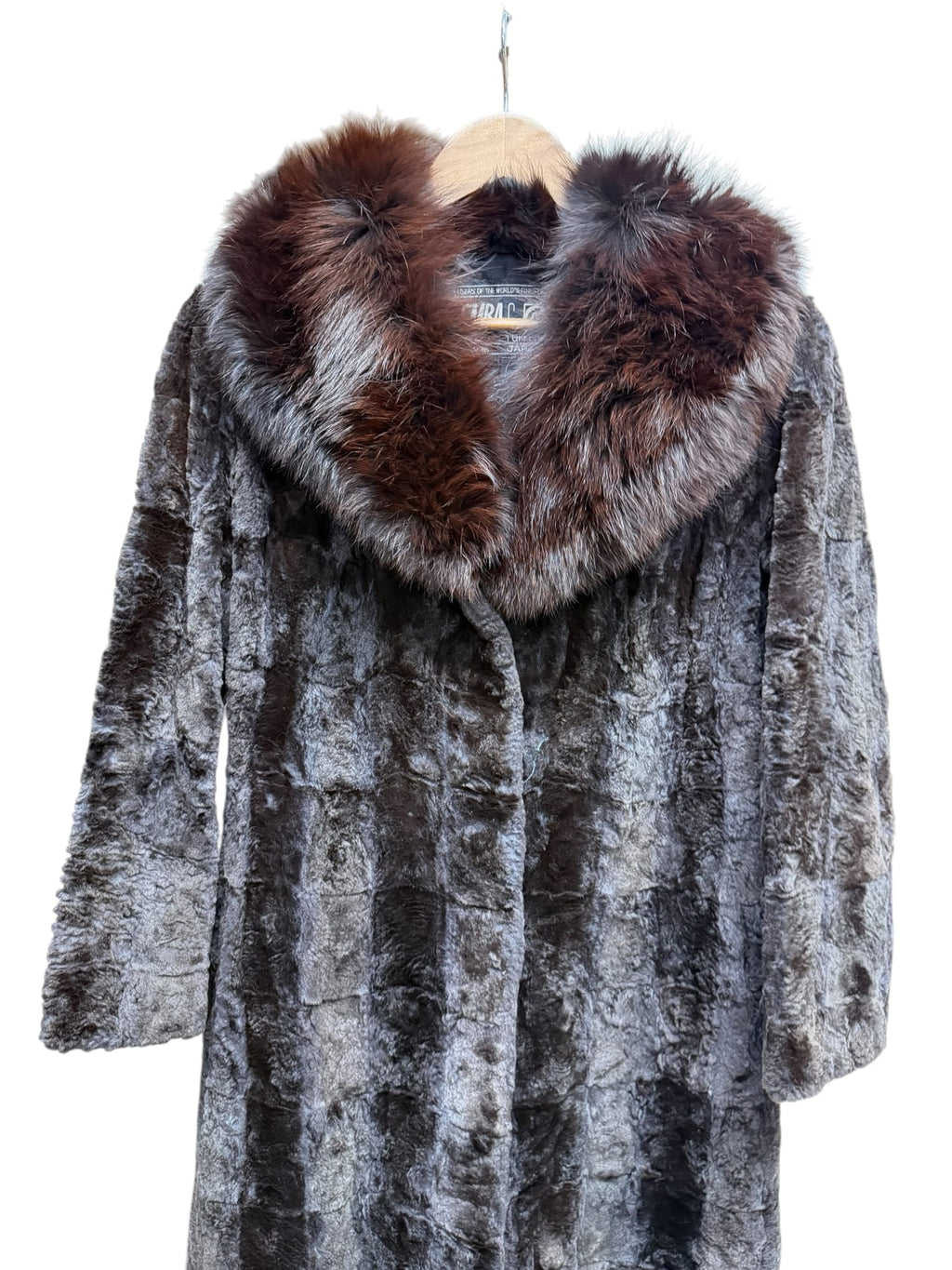 Vintage Emba Brown Mink Trim Persian Lamb Fur Long Coat