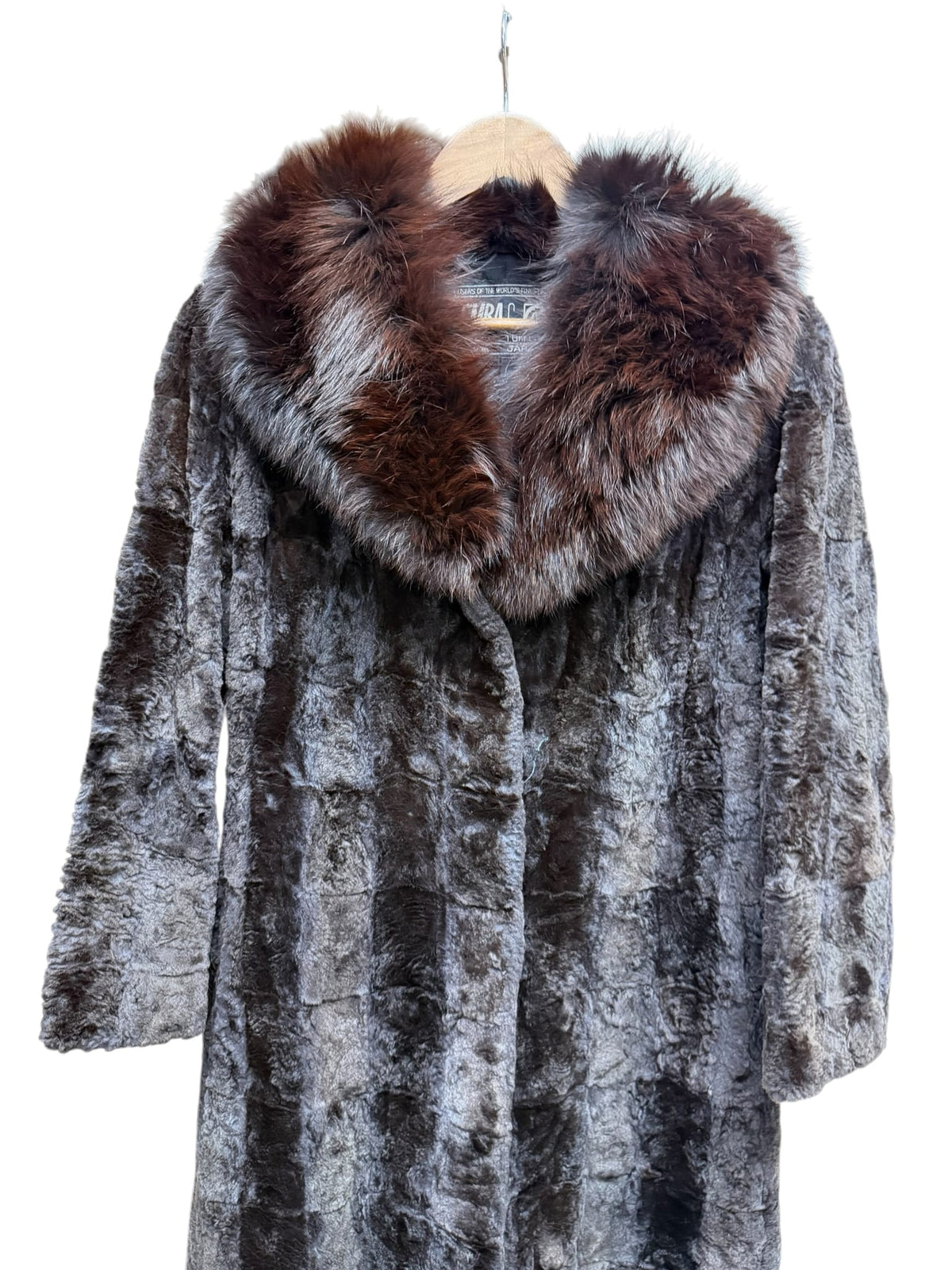 Vintage Emba Brown Mink Trim Persian Lamb Fur Long Coat