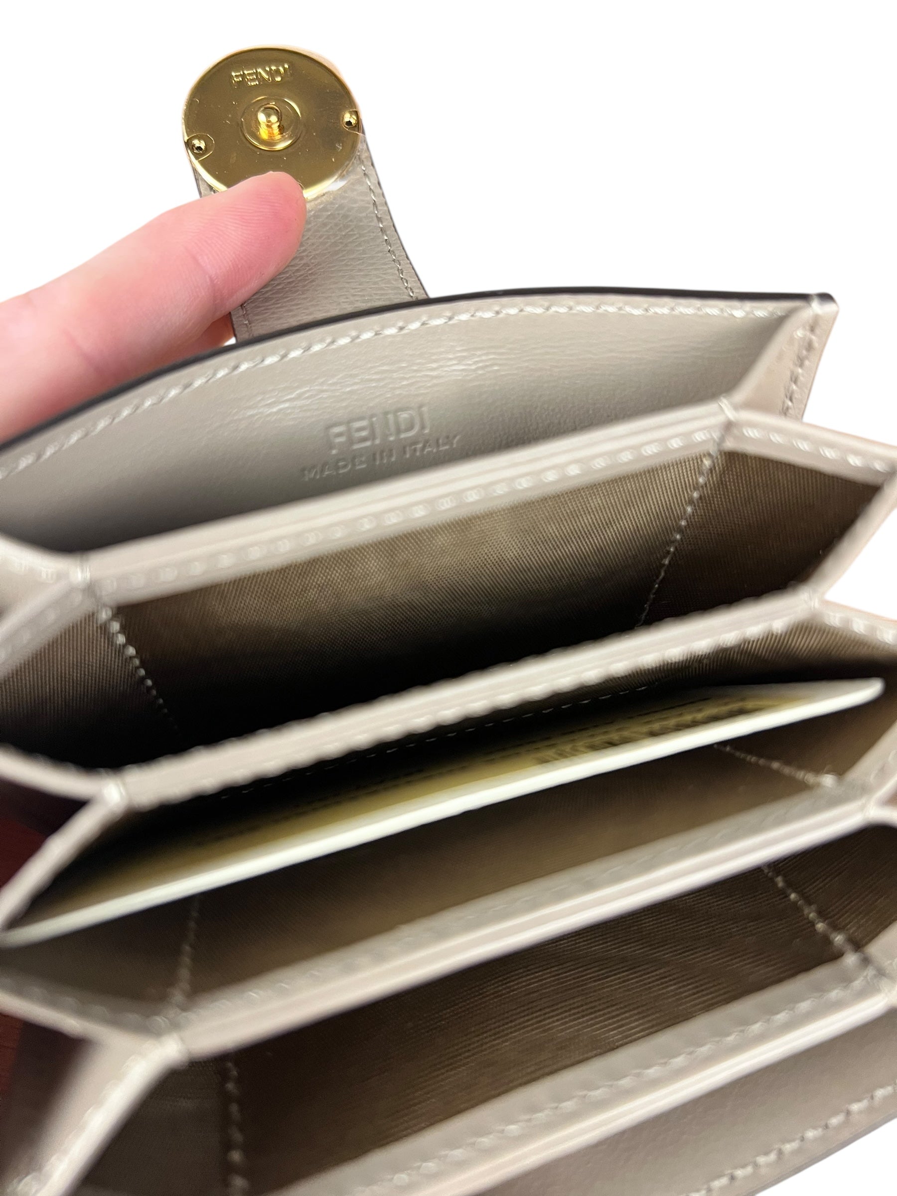 Fendi F Grey Leather Card Case