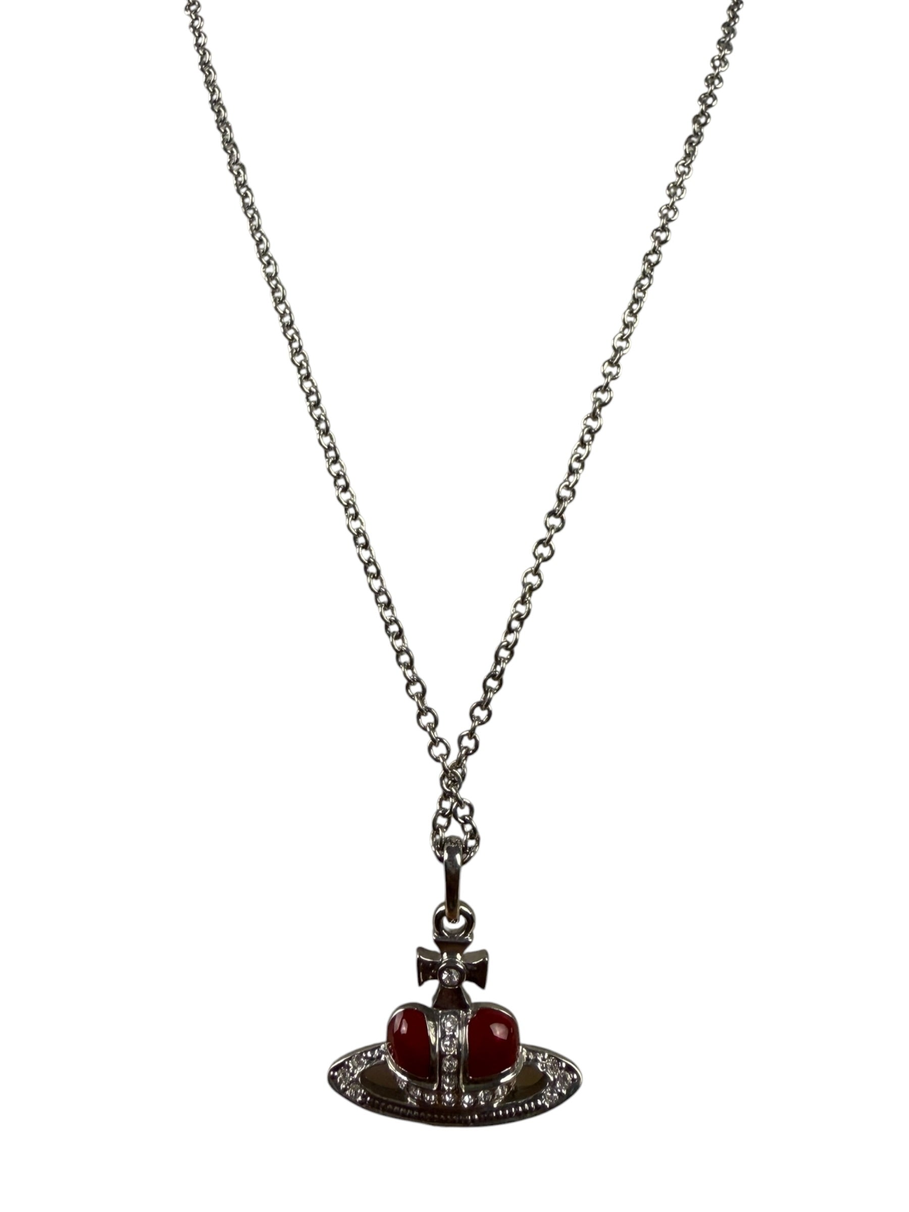 Vivienne Westwood Orb Red Diamante Heart Pendant Necklace