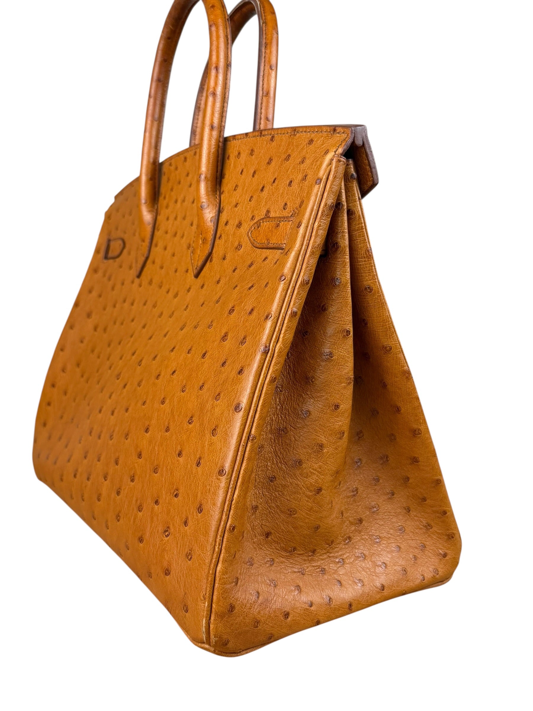 Hermes Birkin 35 Ostrich Leather Handbag Gold Hardware