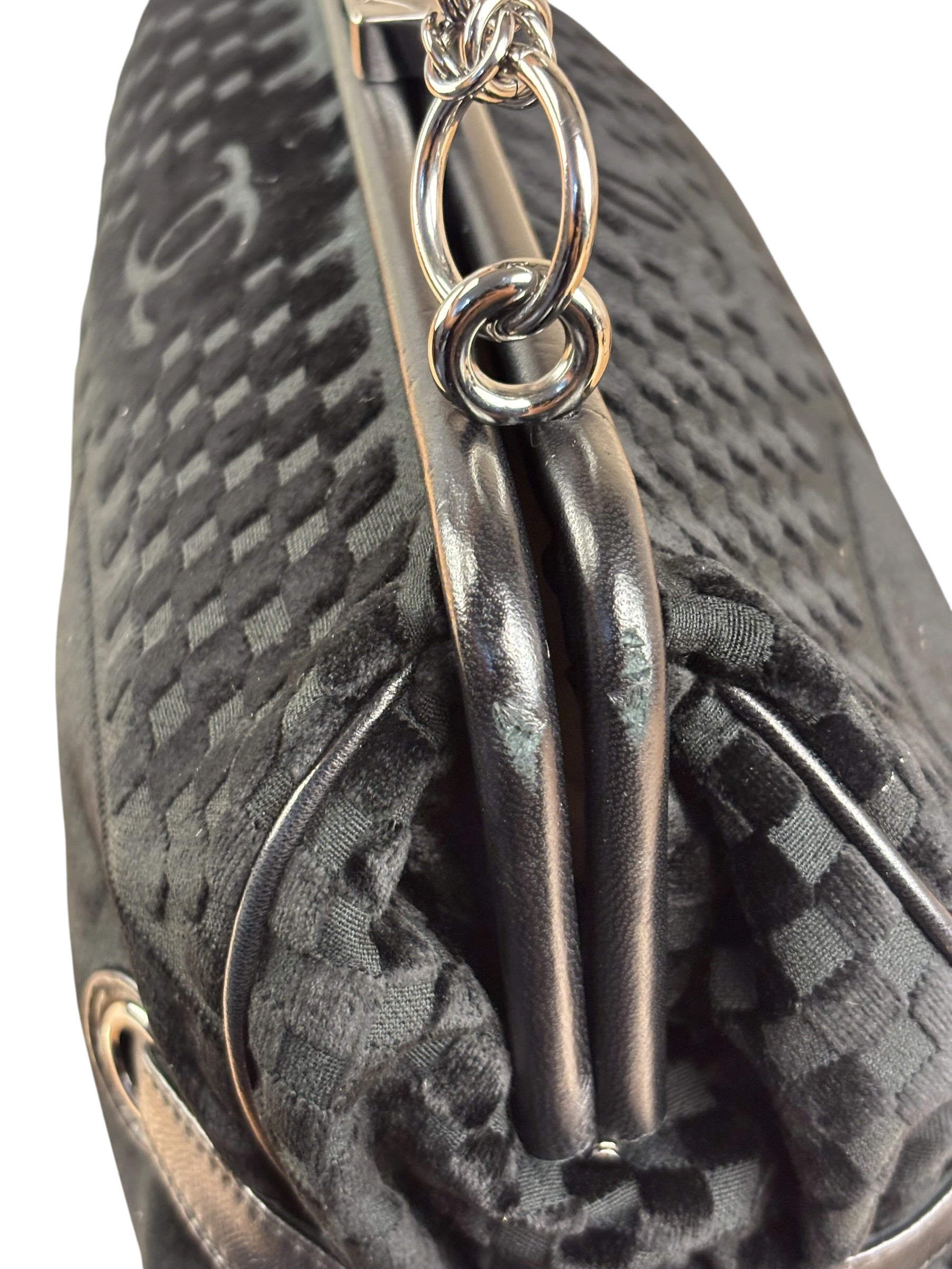 Chanel Black Velvet Leather Trim Kiss-Lock Two-Way Bag 2006