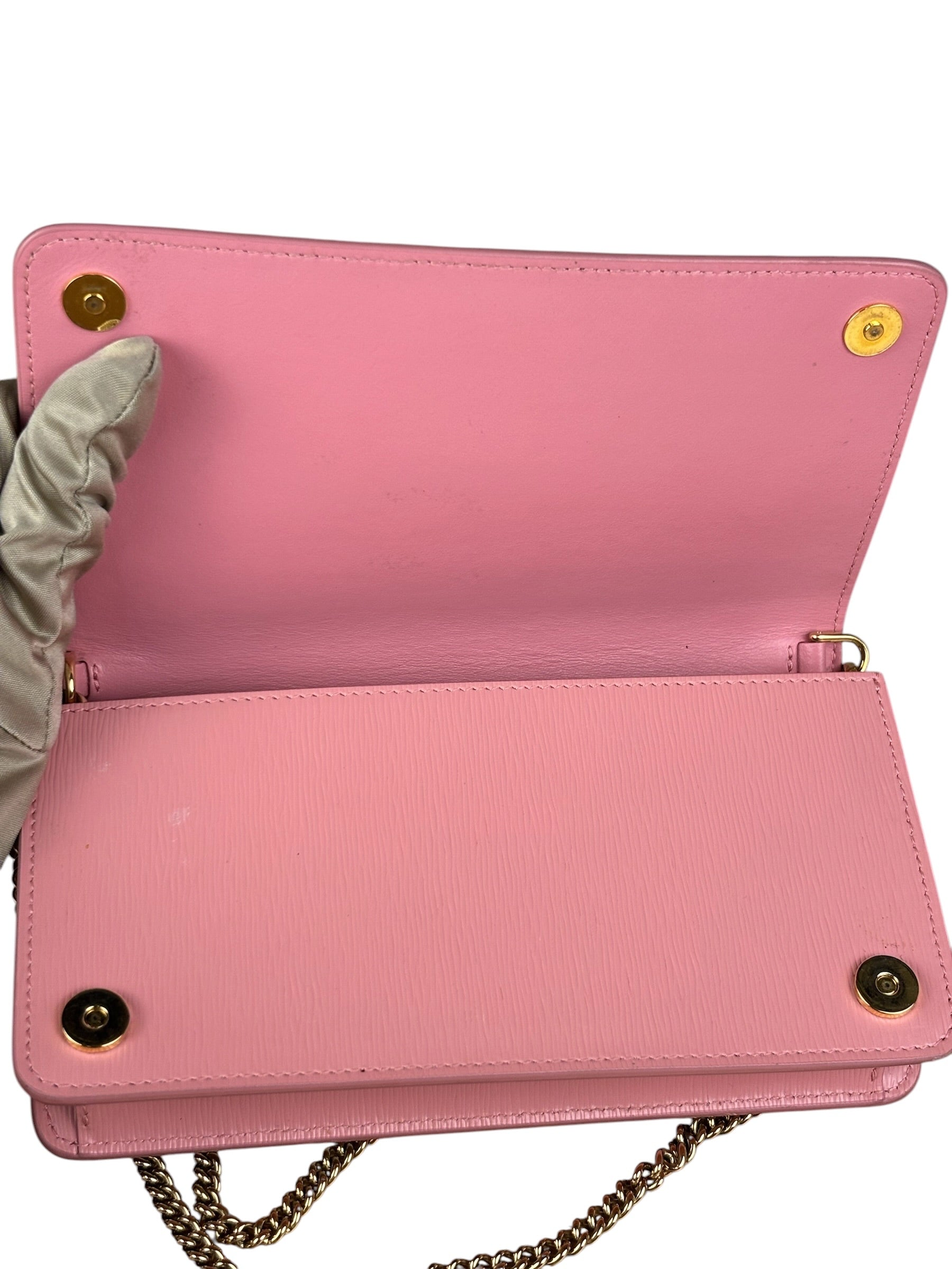 Prada Pink Saffiano Leather Wallet On Chain