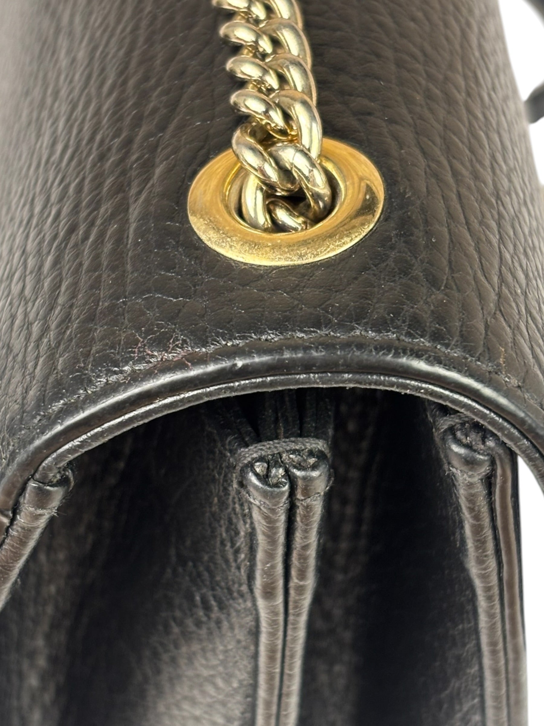 Gucci Black Leather G Interlocking Small Chain Shoulder Bag