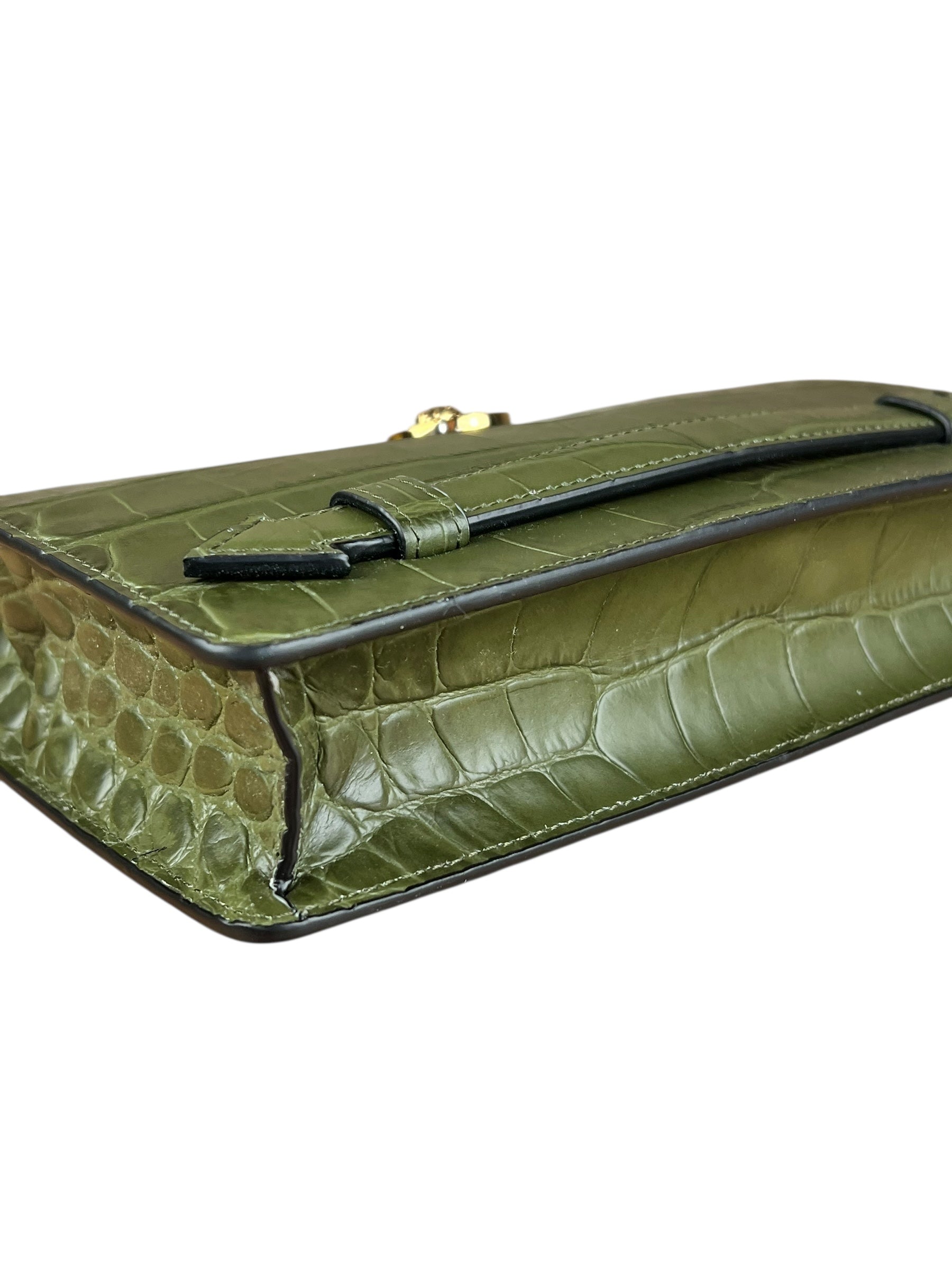 Versace Green Croc-Embossed Medusa Leather Clutch