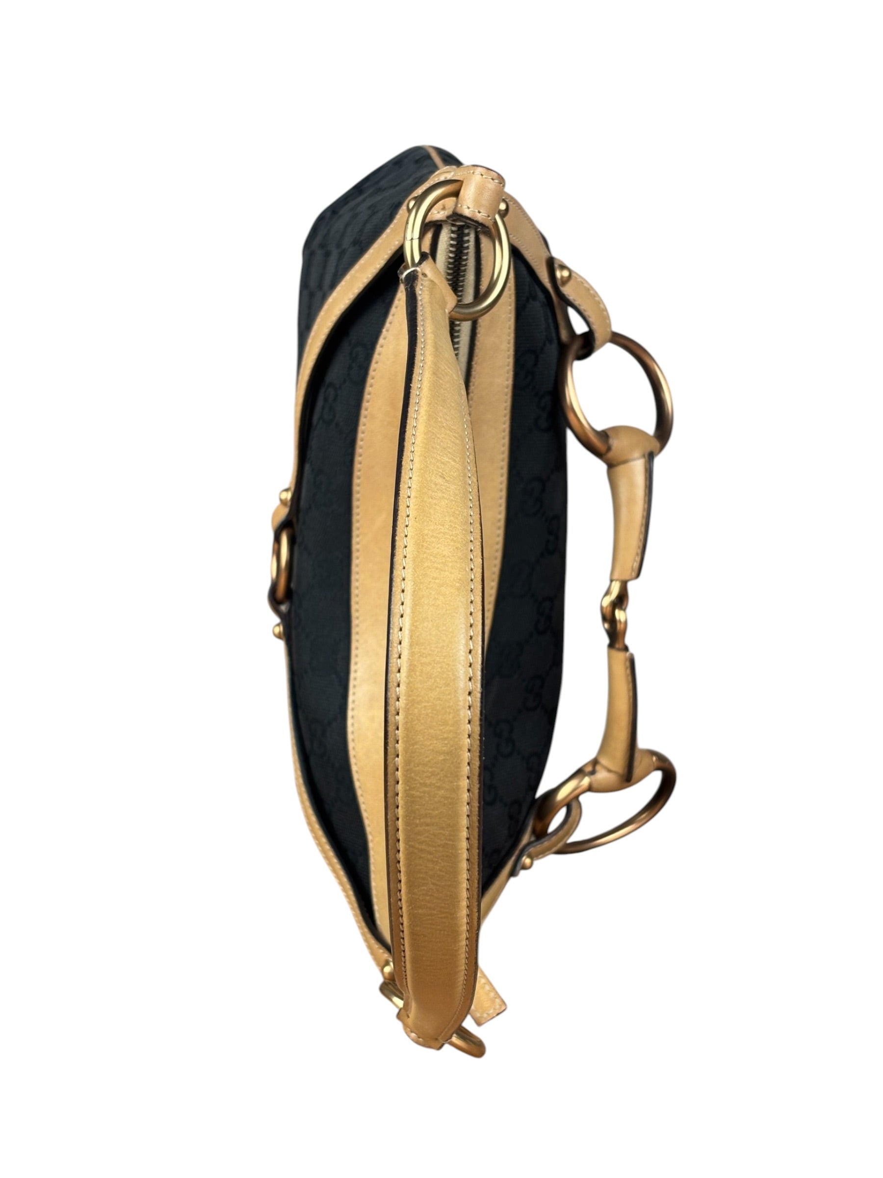 Gucci Vintage Black GG Horsebit Shoulder Bag