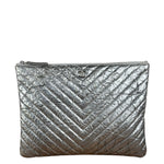 Chanel Chevron Aged Metallic Silver Patent Leather O-Case Clutch 1992