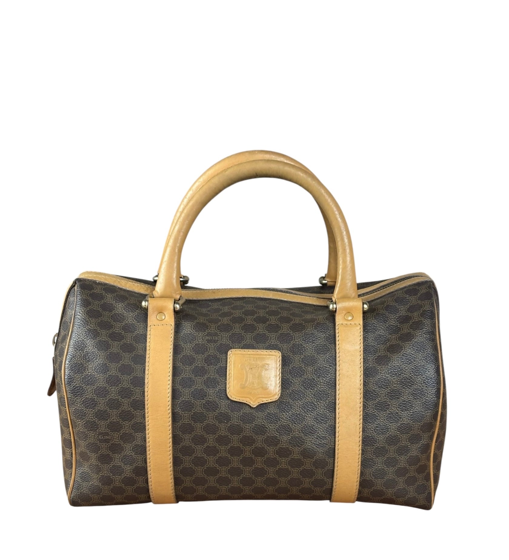 Celine Vintage Brown Coated Macadam Boston Handbag