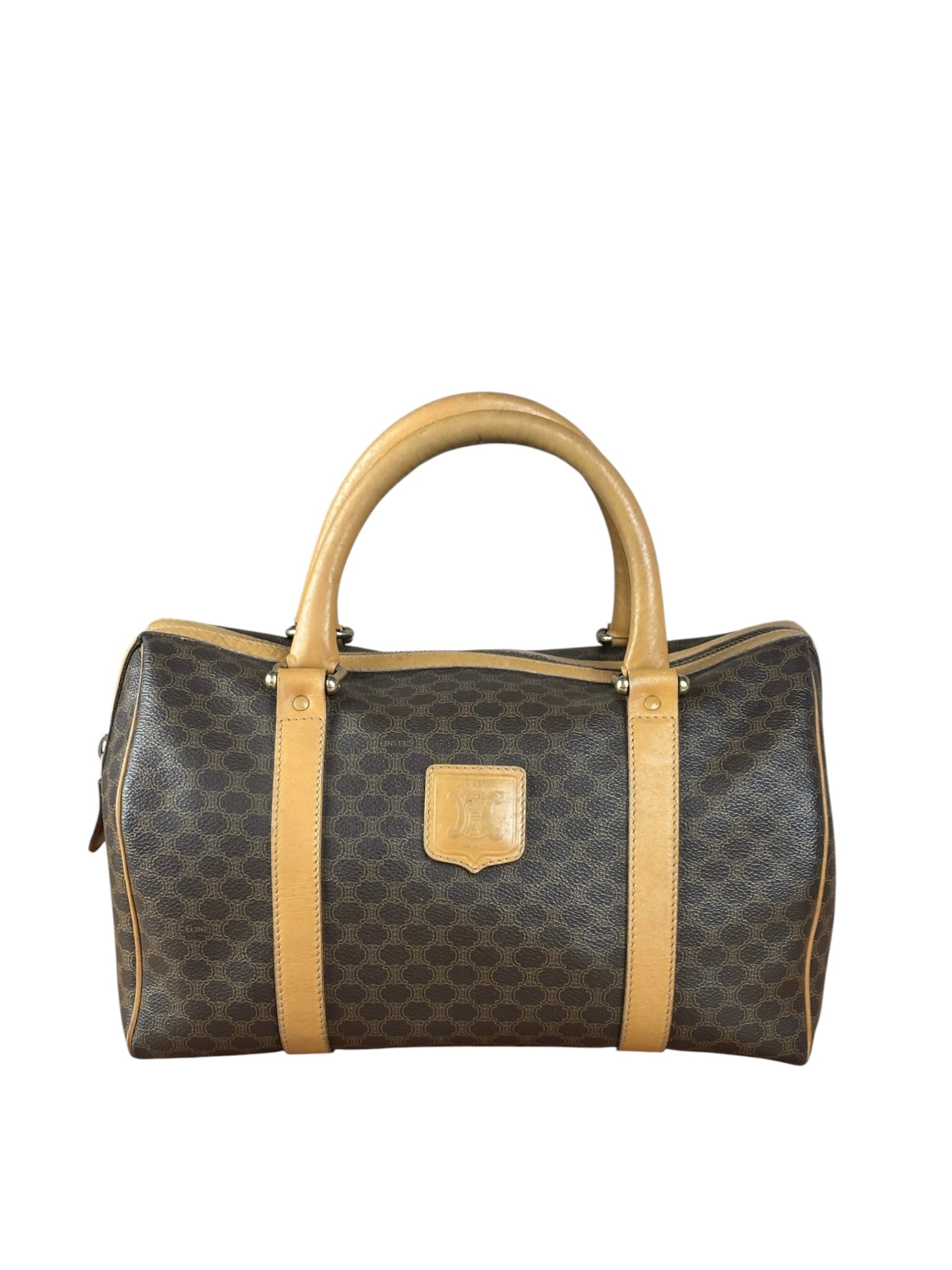 Celine Vintage Brown Coated Macadam Boston Handbag