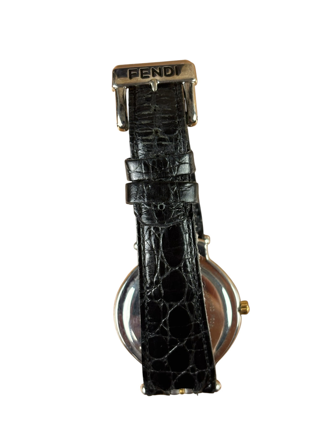 Fendi White Dial Gold Roman Bezel Black Strap