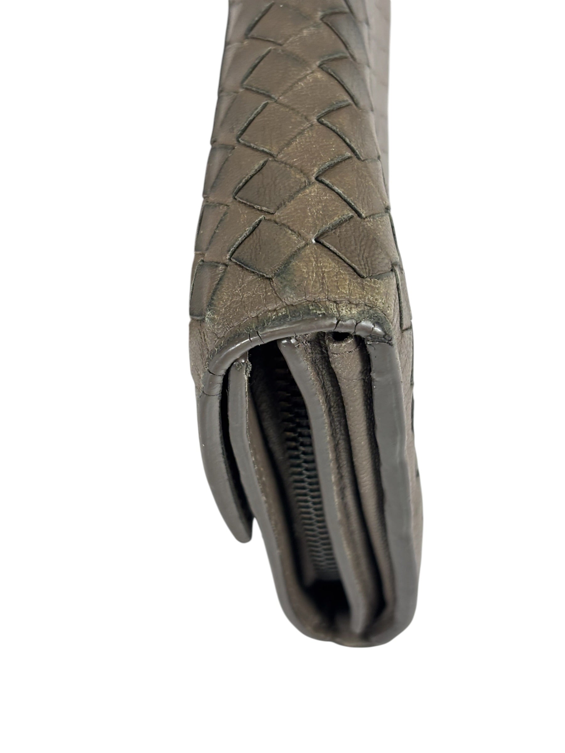 Bottega Veneta Grey Leather Intrecciato Flap Wallet