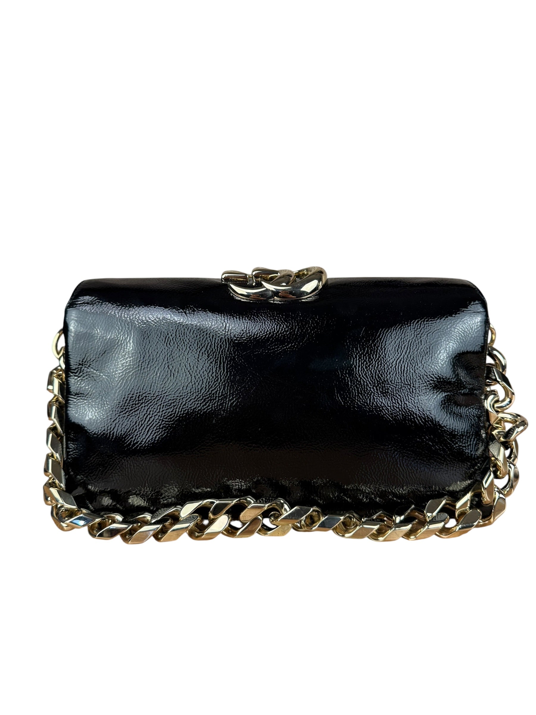 Gucci Black Patent Leather Chain Double G Shoulder Bag