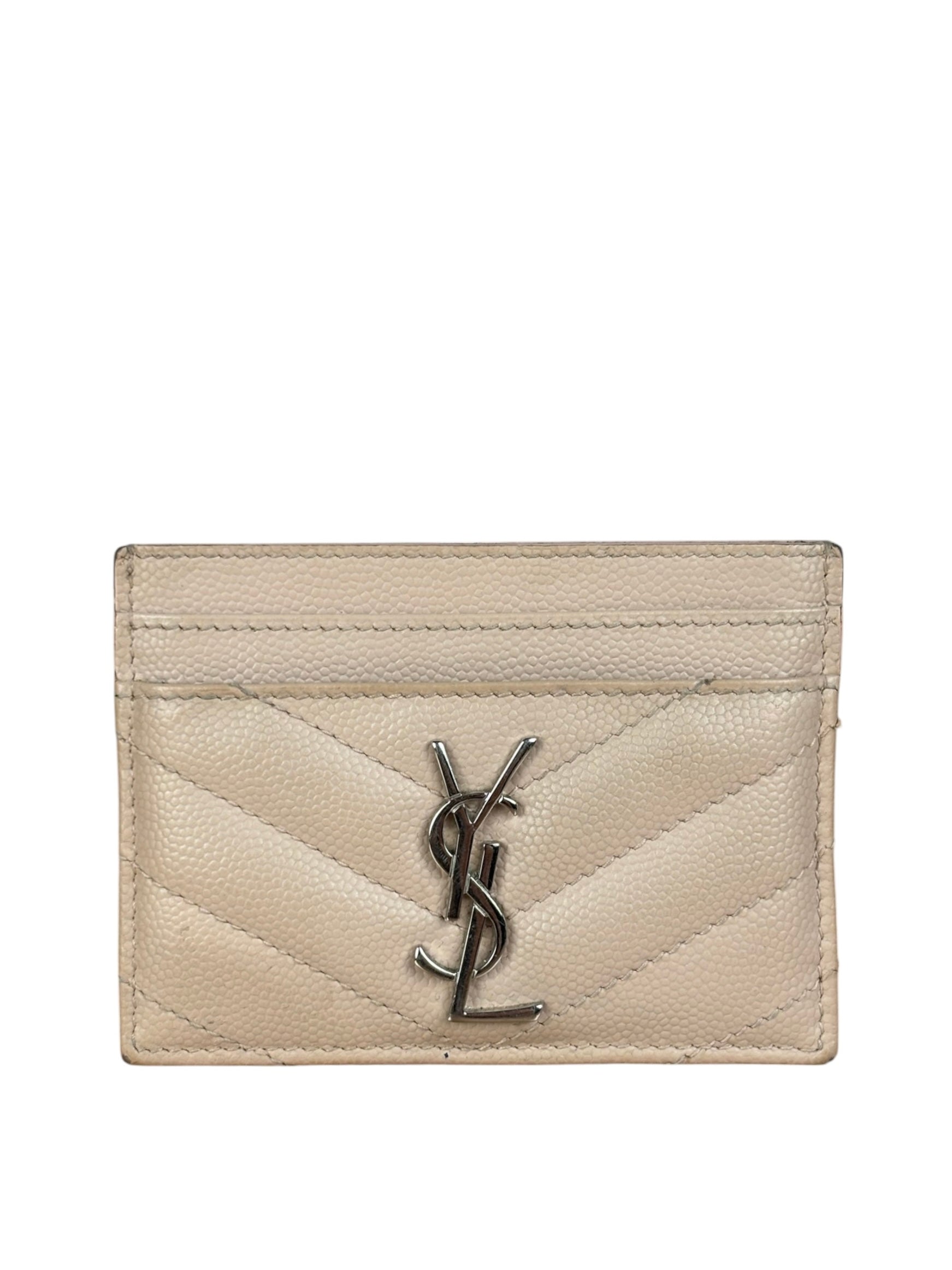 YSL Pale Pink Leather Cassandre Matelasse Card Holder