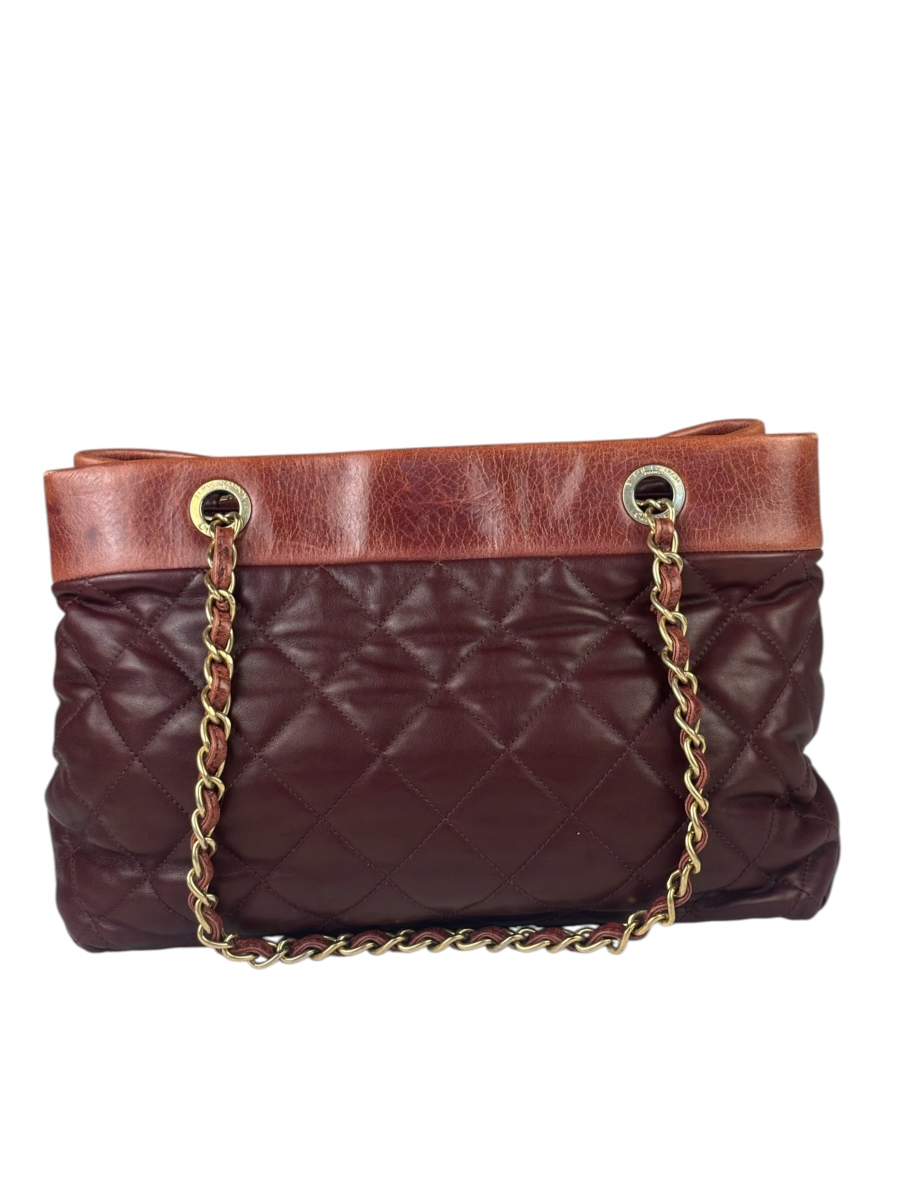 Chanel Bi-Color Burgundy Quilted Soft Elegance Tote 2014