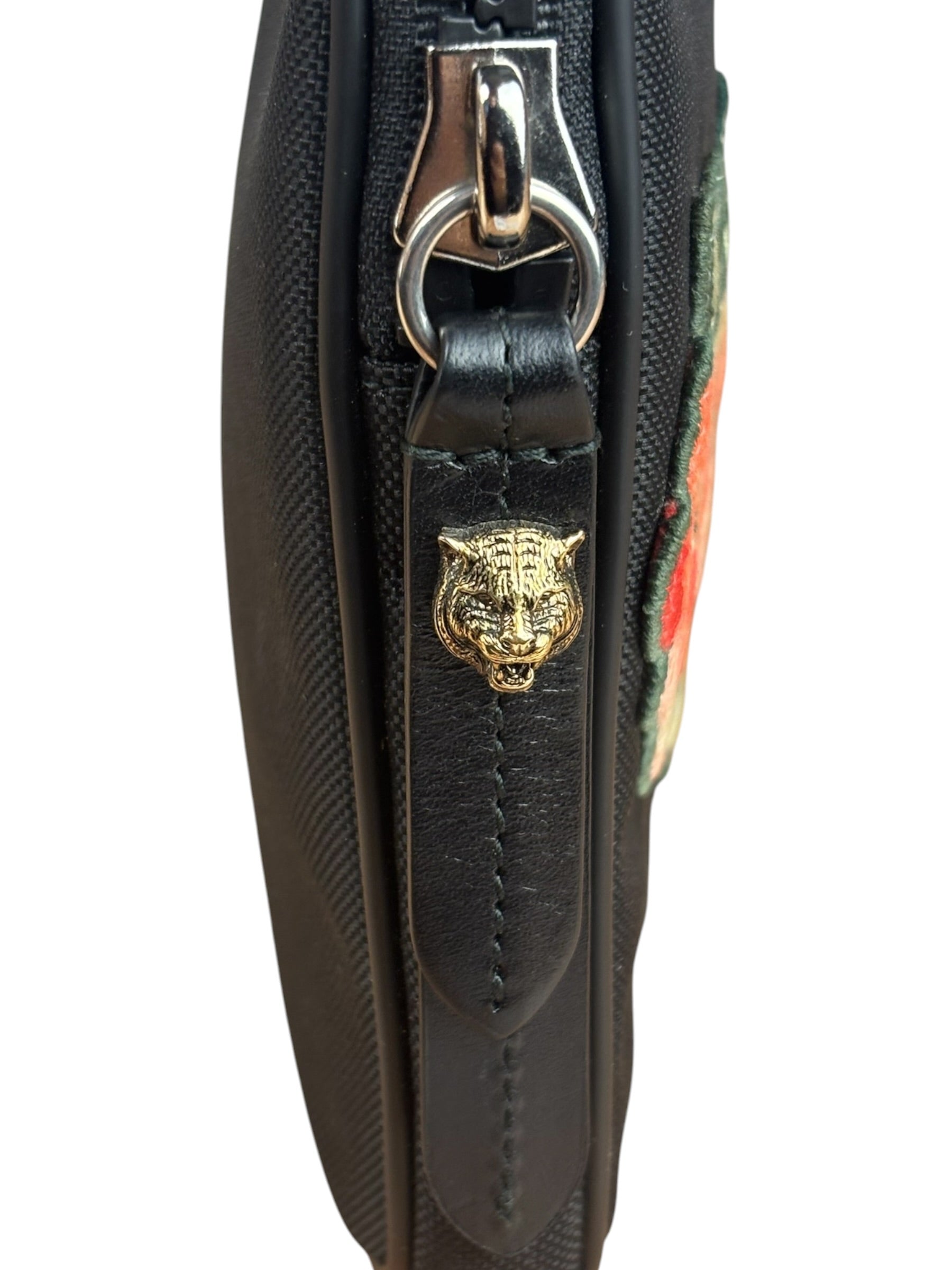 Gucci Black Nylon Butterfly Embroidered Zip Pouch