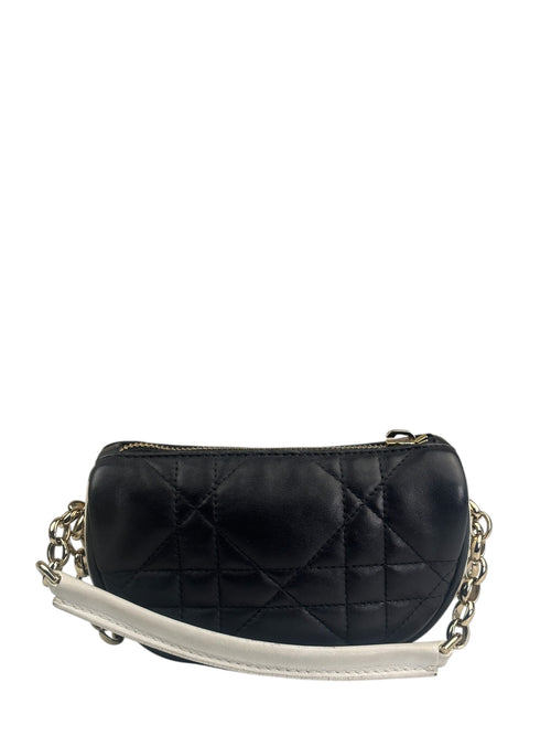 Christian Dior Black/White Quilted Leather Small Vibe Cannage Two-Way Hobo Bag