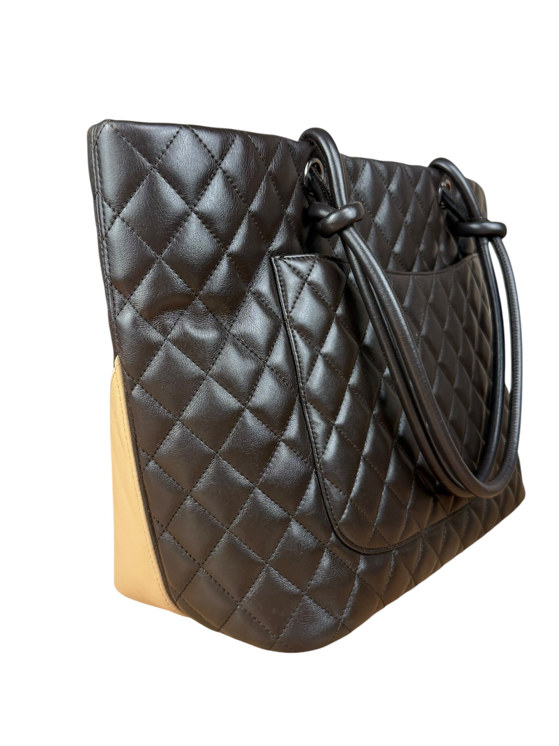 Chanel Brown Quilted Leather Cambon Ligne Shoulder Tote 2004