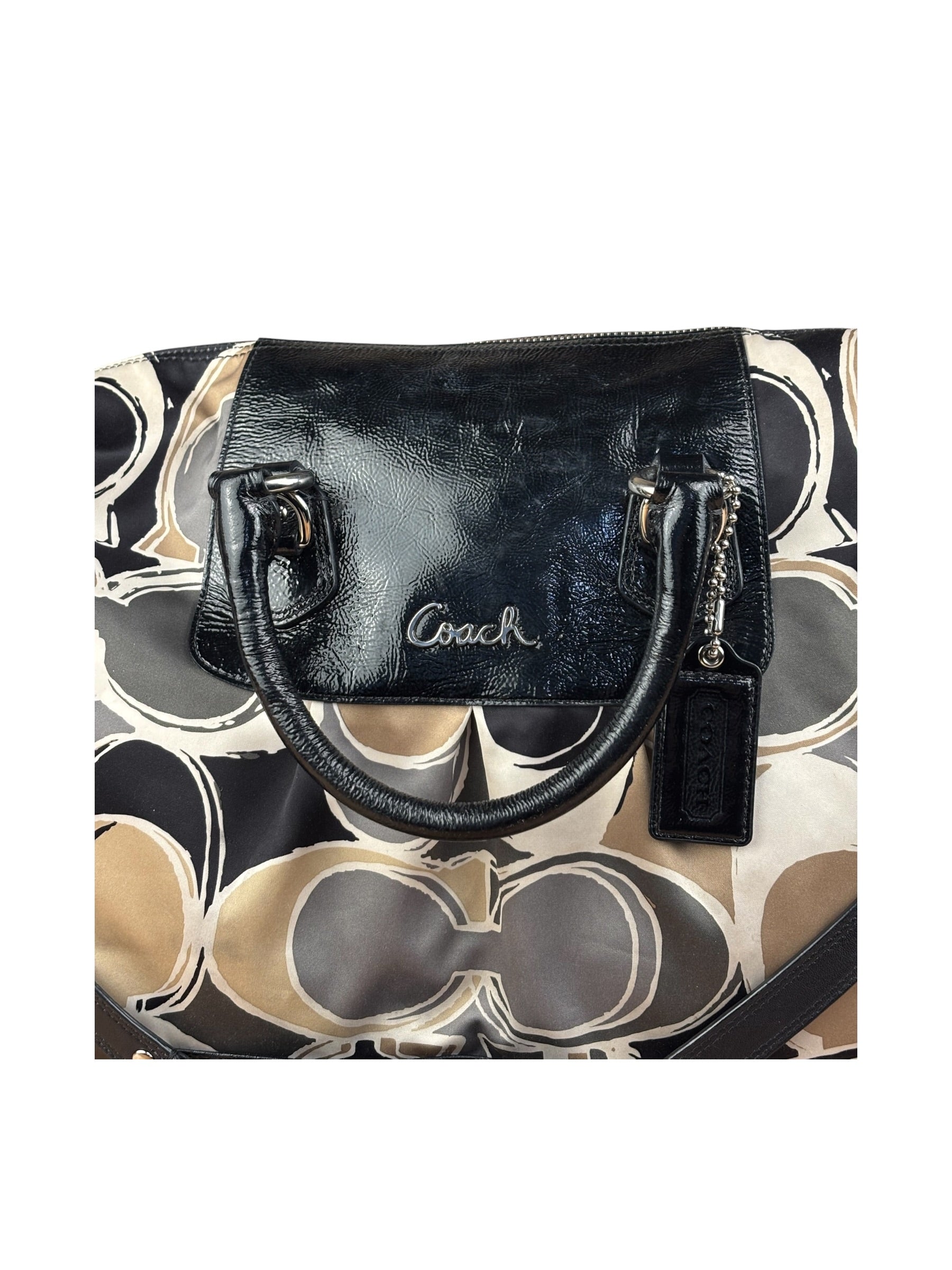 Coach Vintage Trim Leather Hand Drawn Scarf Print Satchel Two-Way Bag