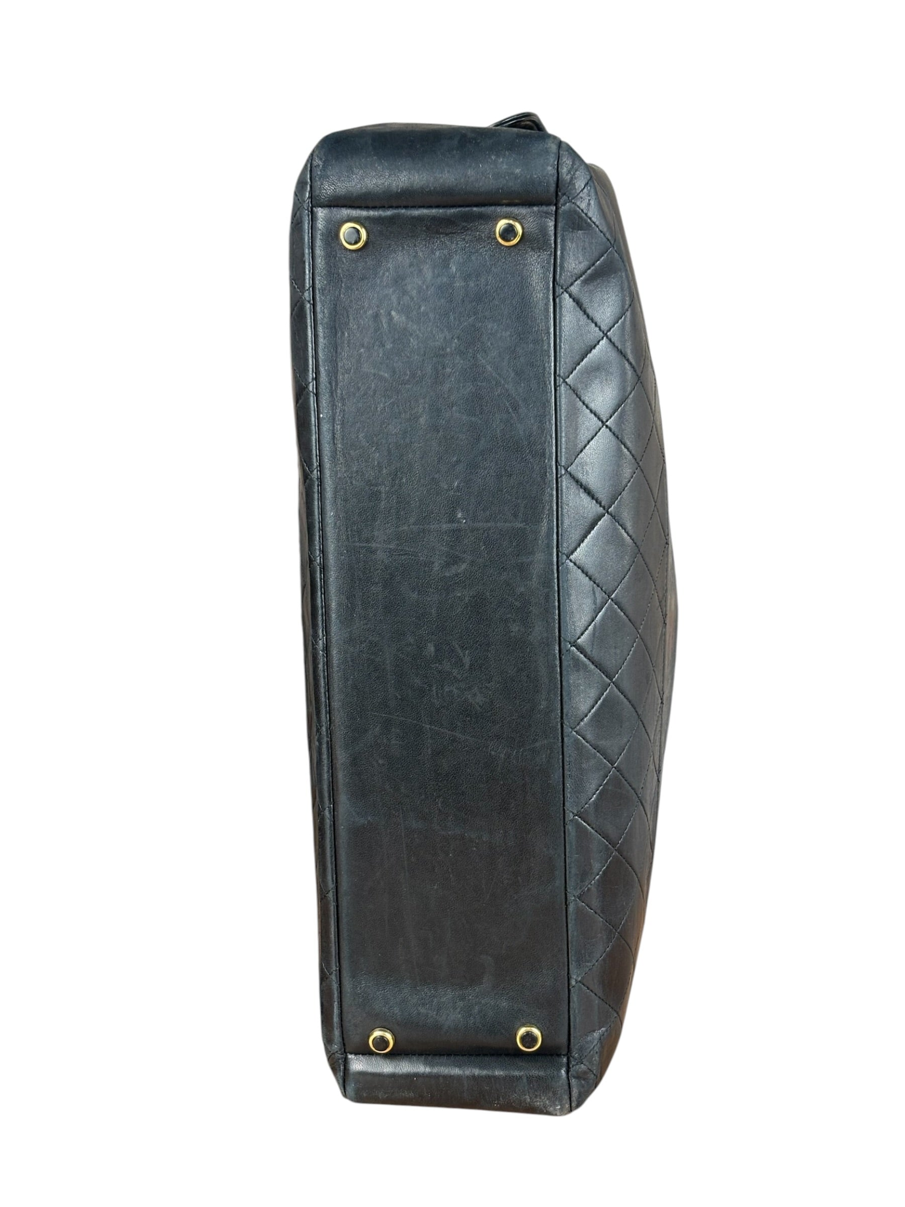 Chanel Vintage Black Quilted Leather Grand Shopping Tote/Shoulder Bag-1990