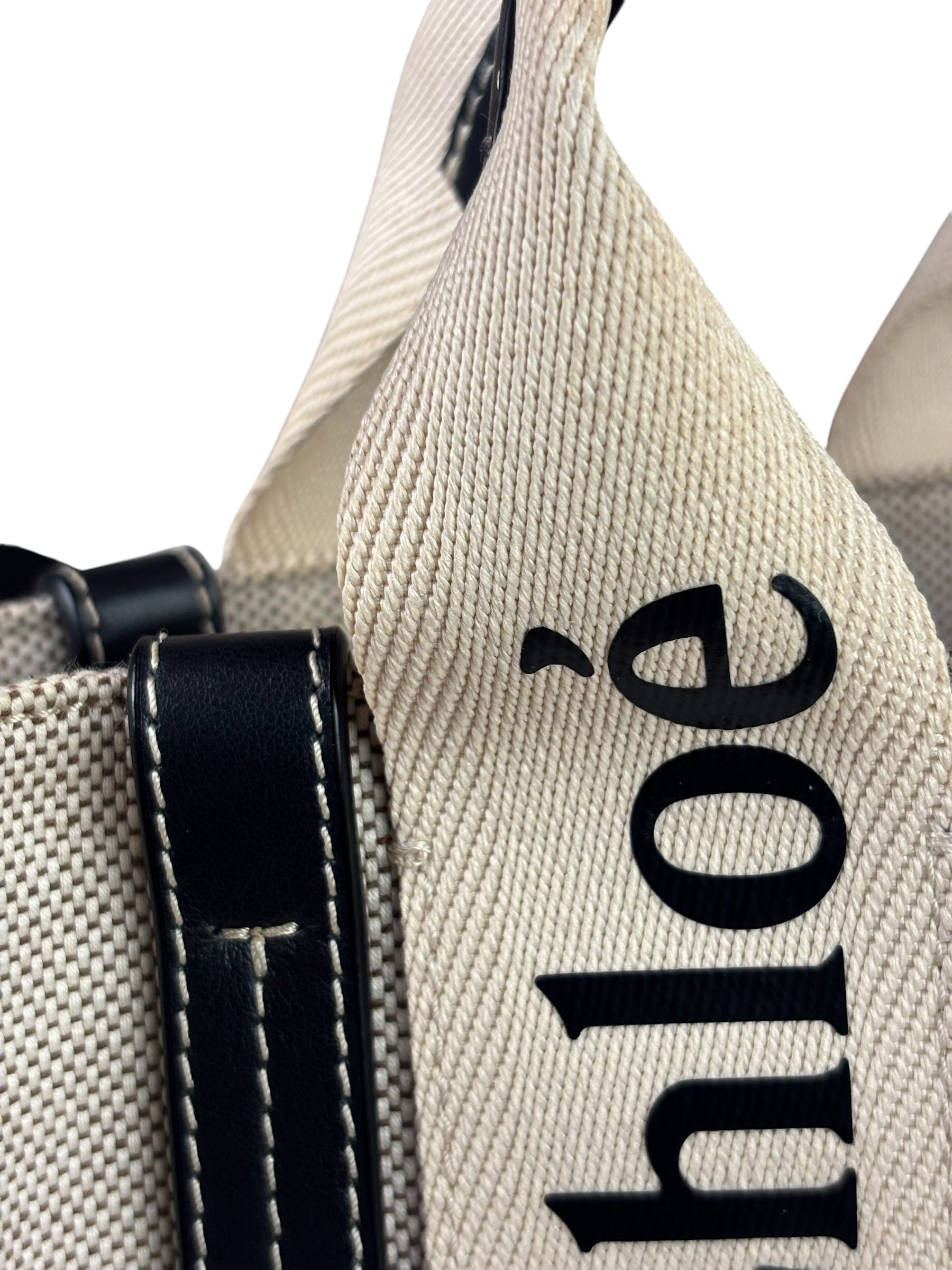 Chloe Beige Leather Trim Woody Tote Bag